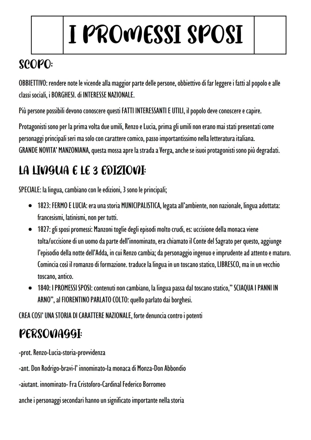 # I PROMESSI SPOSI
SCOPO:
OBBIETTIVO: rendere note le vicende alla maggior parte delle persone, obbiettivo di far leggere i fatti al popol