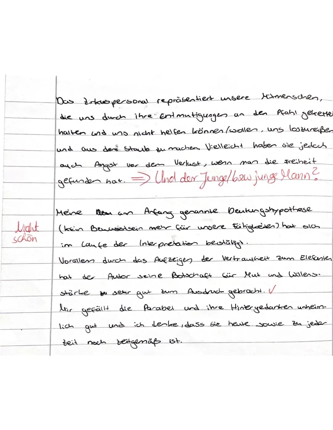 Bewertungsbogen zu Jorge Bucay's Parabel „Wie der Elefant die Freiheit fand"
Name der Schülerin:
Inhaltliche Leistung
Kriterien: Die Schü