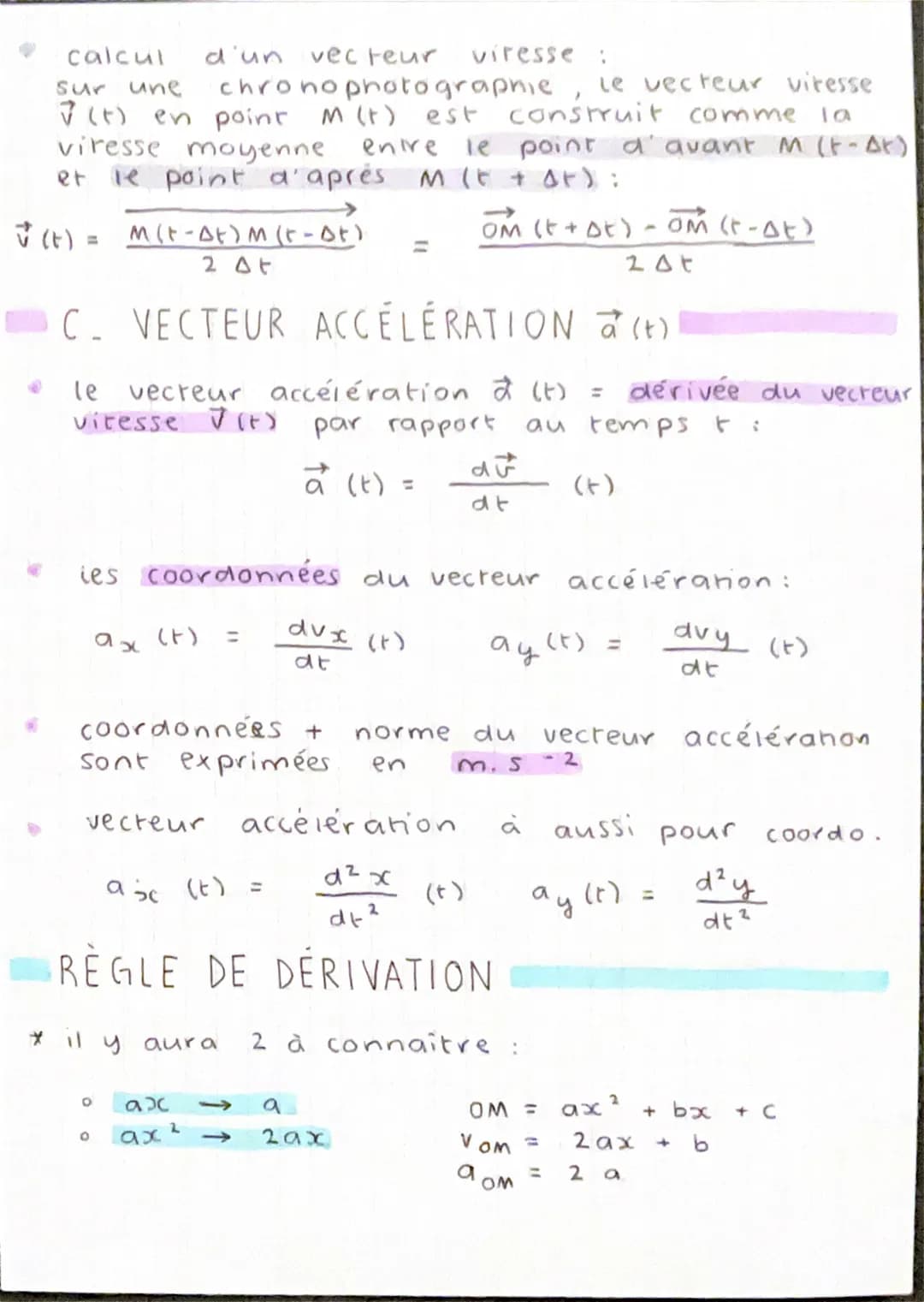 <h2>1. VECTEURS POSITION, VITESSE, ACCÉLÉRATION</h2>
<h3>A. VECTEUR POSITION OM (+)</h3>
<p>A l'aide d'un repère orthonormé (0; i, j; h), o