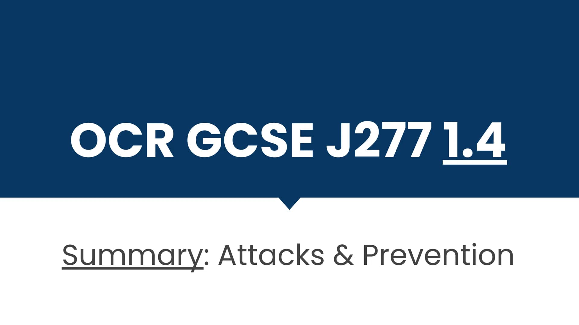 # OCR GCSE J277 1.4
Summary: Attacks & Prevention # Checklist
1.4
- Forms of attack
- Identifying vulnerabilities
- Preventing attacks/vu
