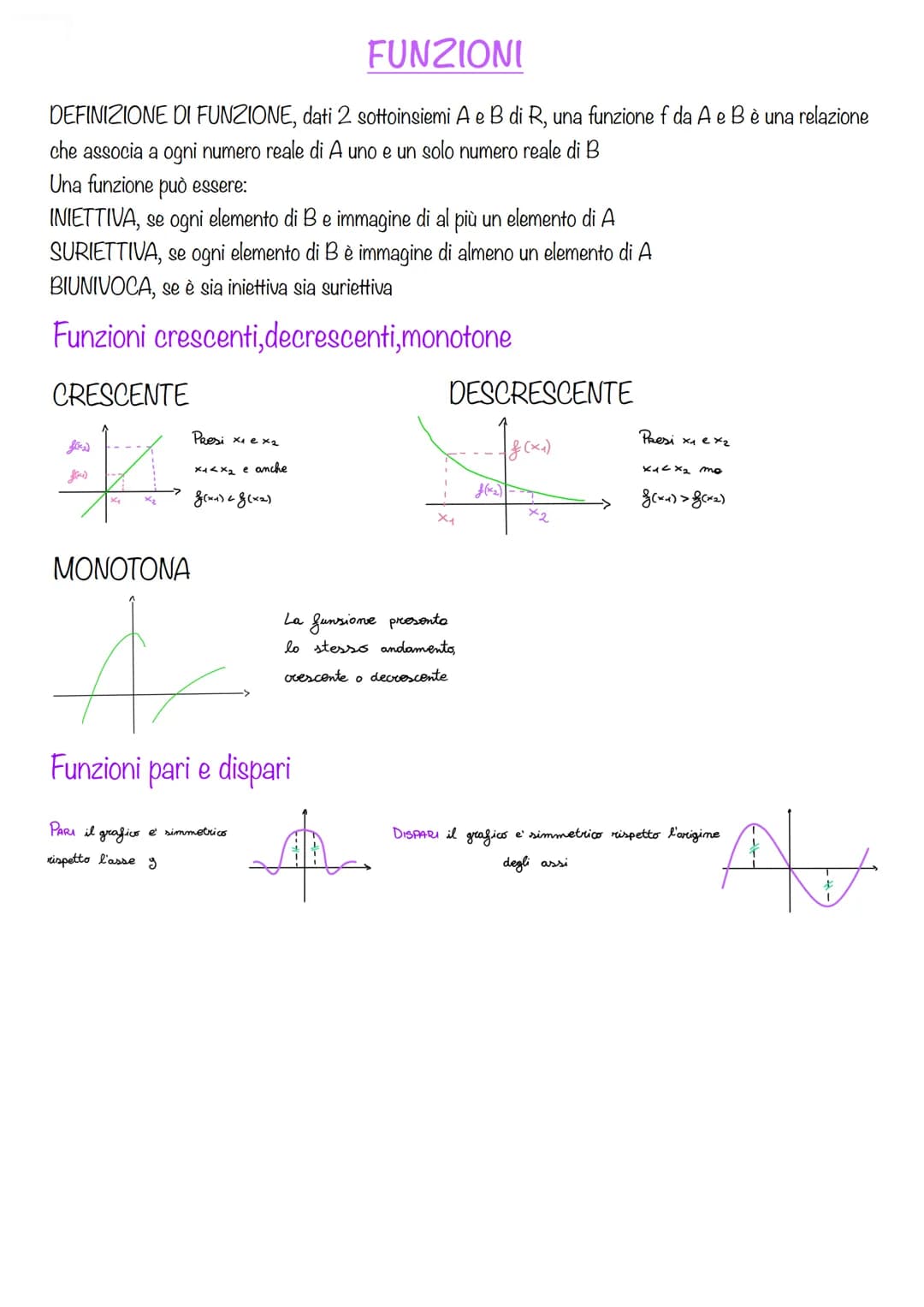 # FUNZIONI
DEFINIZIONE DI FUNZIONE, dati 2 sottoinsiemi A e B di R, una funzione f da A e B è una relazione
che associa a ogni numero reale