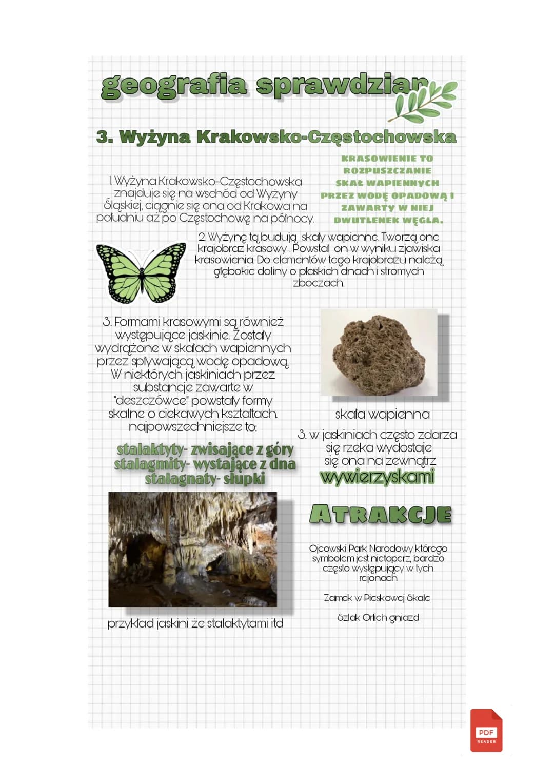 # geografia sprawdziane
3. Wyżyna Krakowsko-Częstochowska
Wyżyna Krakowsko-Częstochowska
znajduje się na wschód od Wyżyny
Śląskiej, ciągn