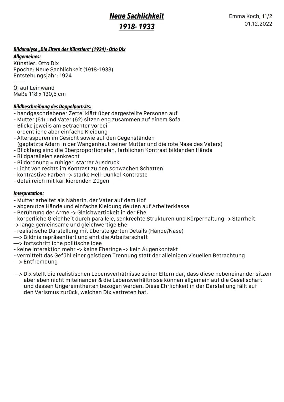 # Neue Sachlichkeit
## 1918-1933
Emma Koch, 11/2
01.12.2022
Allgemeine Definition:
- Strömung zur Zeit der Weimarer Republik
- Reaktion a