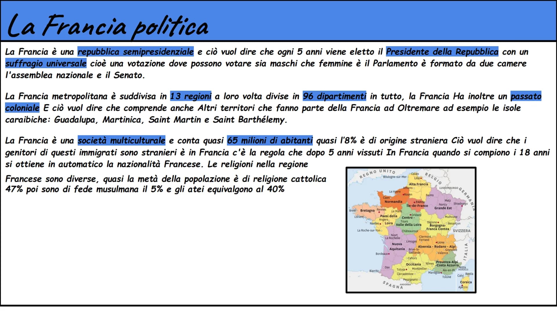 # La Francia
Rebecca D' Ambrosio # La Francia fisica
La Francia è il 3 paese più grande d'Europa e per la sua forma particolare viene chia