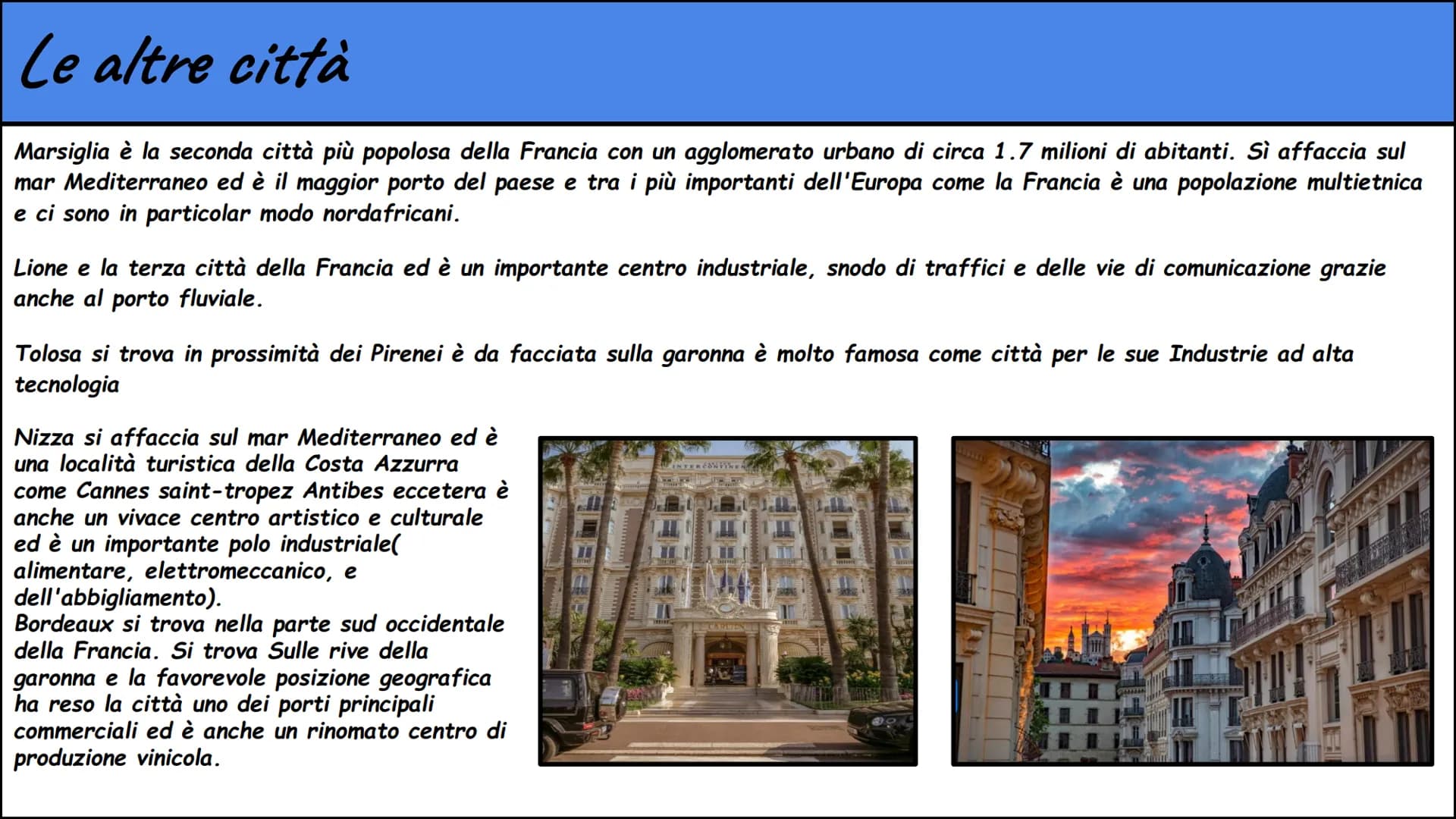 # La Francia
Rebecca D' Ambrosio # La Francia fisica
La Francia è il 3 paese più grande d'Europa e per la sua forma particolare viene chia