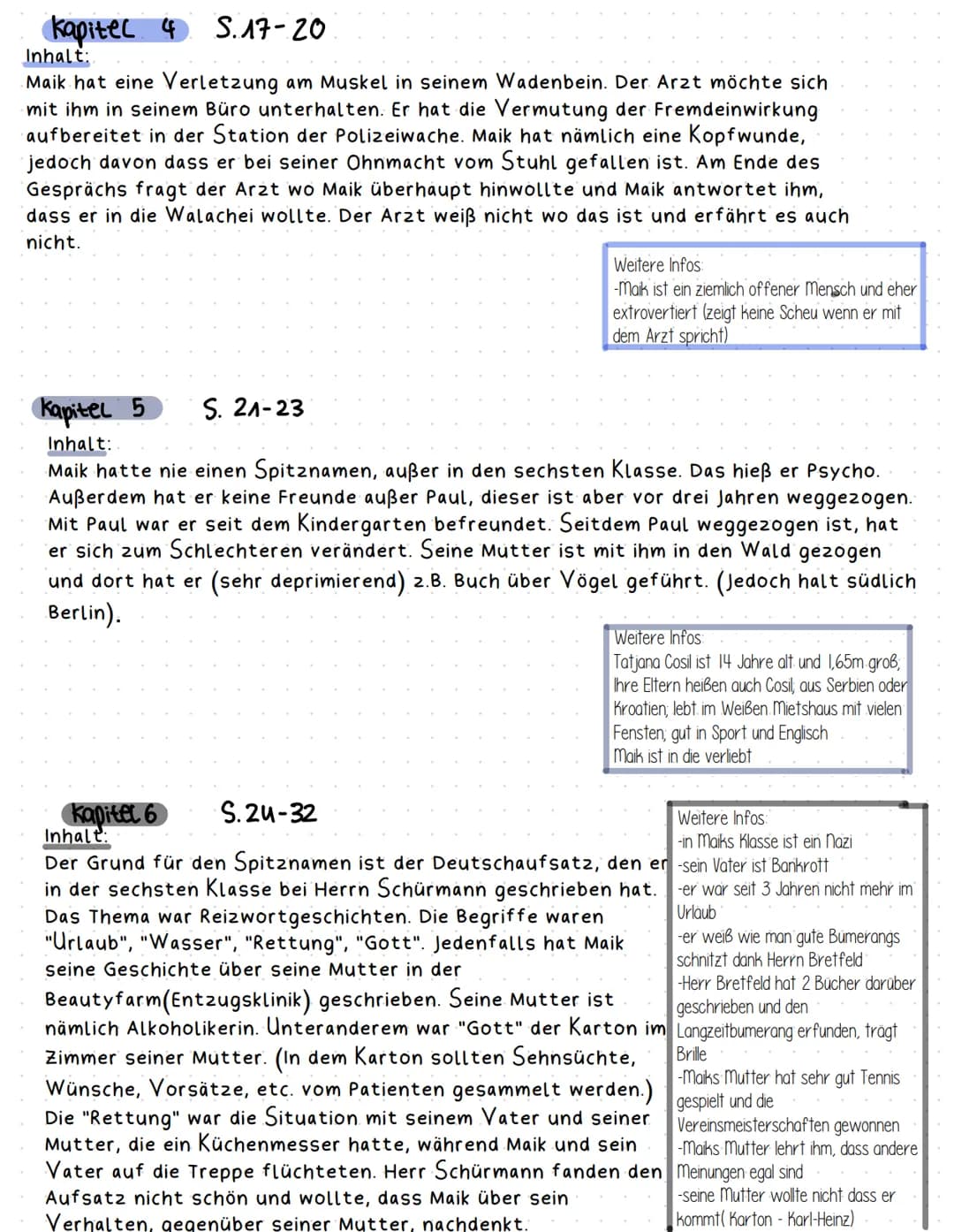# Tschik # Tschick
Kapitel 1:
S.7-M
Inhalt:
Maik sitzt auf der Station der Autobahnpolizei und hat sich vor
Angst in die Hose gepinkelt. Er