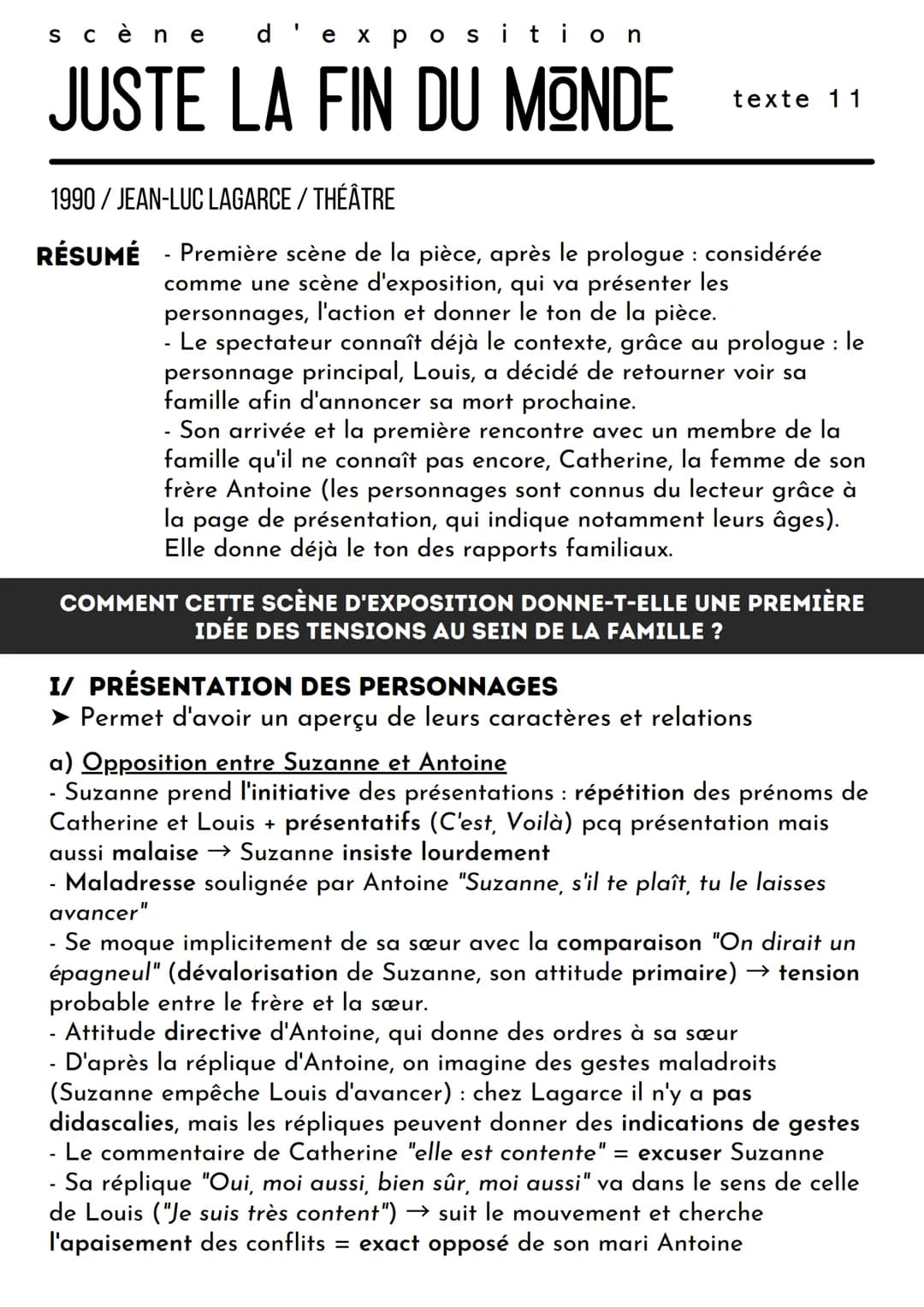 # scène d'exposition
# JUSTE LA FIN DU MONDE texte 11
1990/JEAN-LUC LAGARCE / THÉÂTRE
**RÉSUMÉ** - Première scène de la pièce, après le p