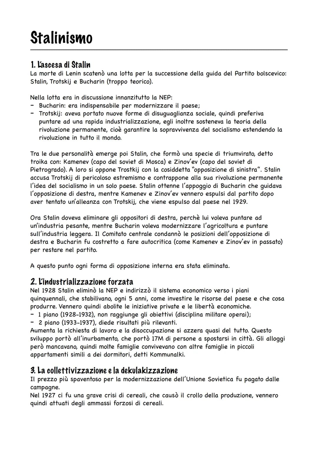 # Stalinismo
1. L'ascesa di Stalin
La morte di Lenin scatenò una lotta per la successione della guida del Partito bolscevico:
Stalin, Trot