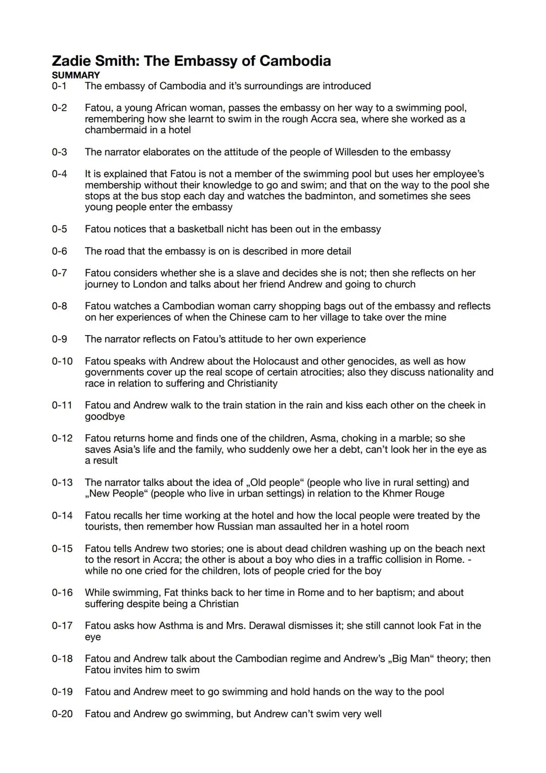Zadie Smith: The Embassy of Cambodia
SUMMARY
0-1 The embassy of Cambodia and it's surroundings are introduced
0-2 Fatou, a young African wo