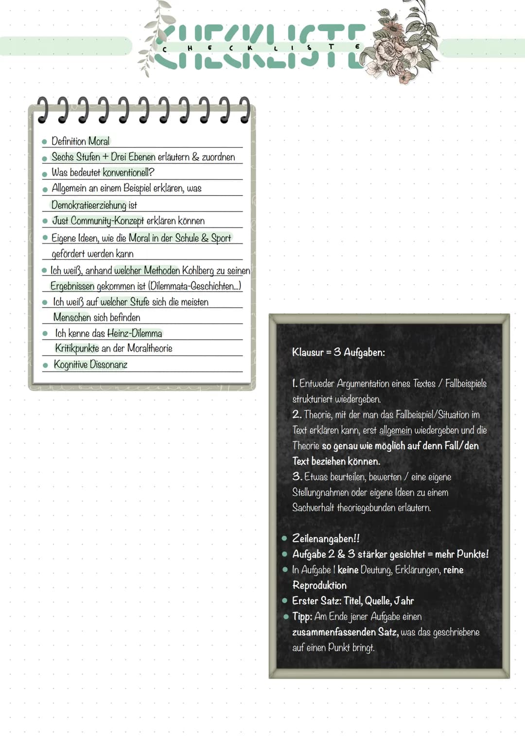 # MORAL-ENTWICKLUNG
KOHLBERG
Klausur am 08.01.'20
Frau Blanik # CHECKLISTE
• Definition Moral
• Sechs Stufen + Drei Ebenen erläutern & z