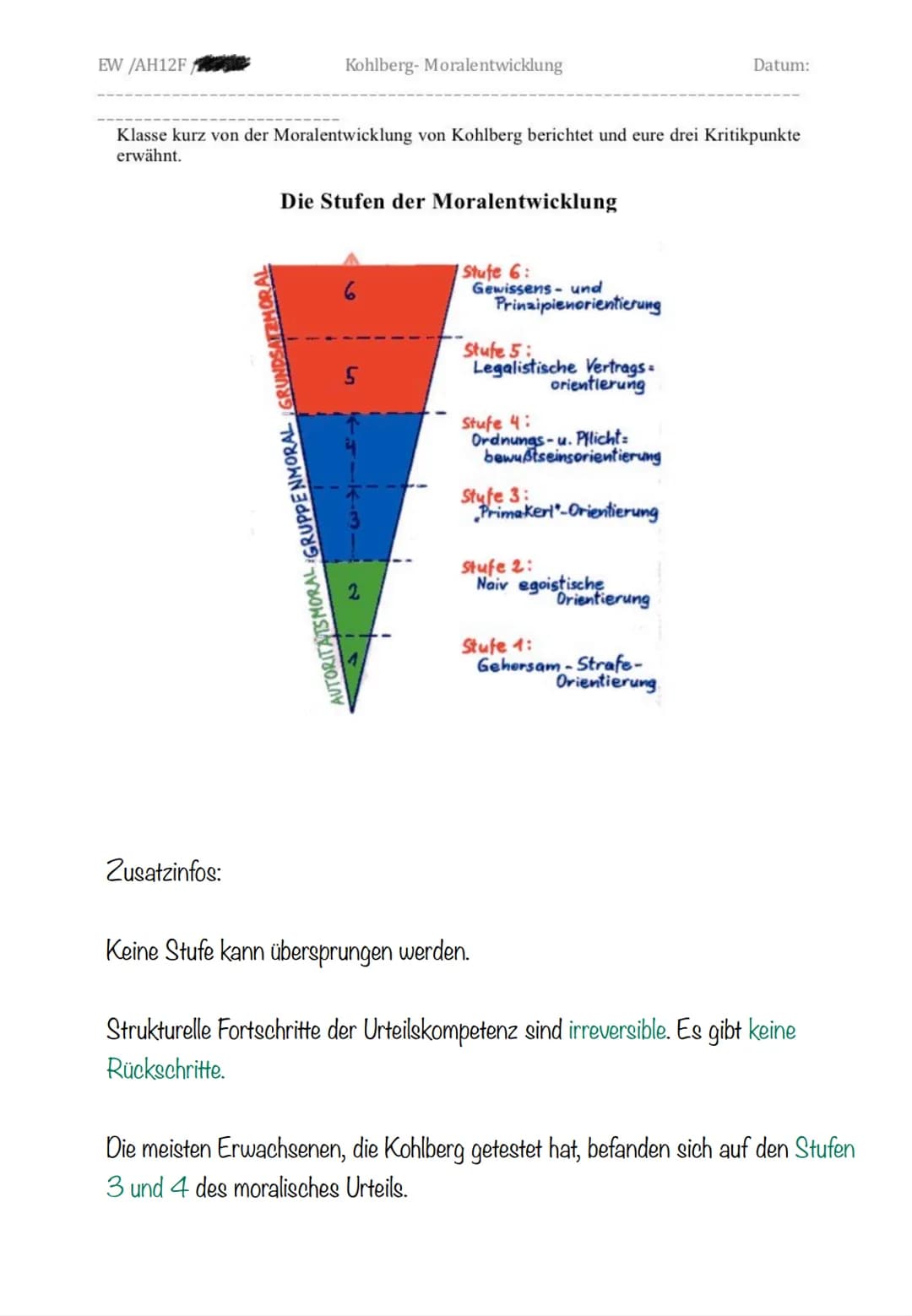 # MORAL-ENTWICKLUNG
KOHLBERG
Klausur am 08.01.'20
Frau Blanik # CHECKLISTE
• Definition Moral
• Sechs Stufen + Drei Ebenen erläutern & z
