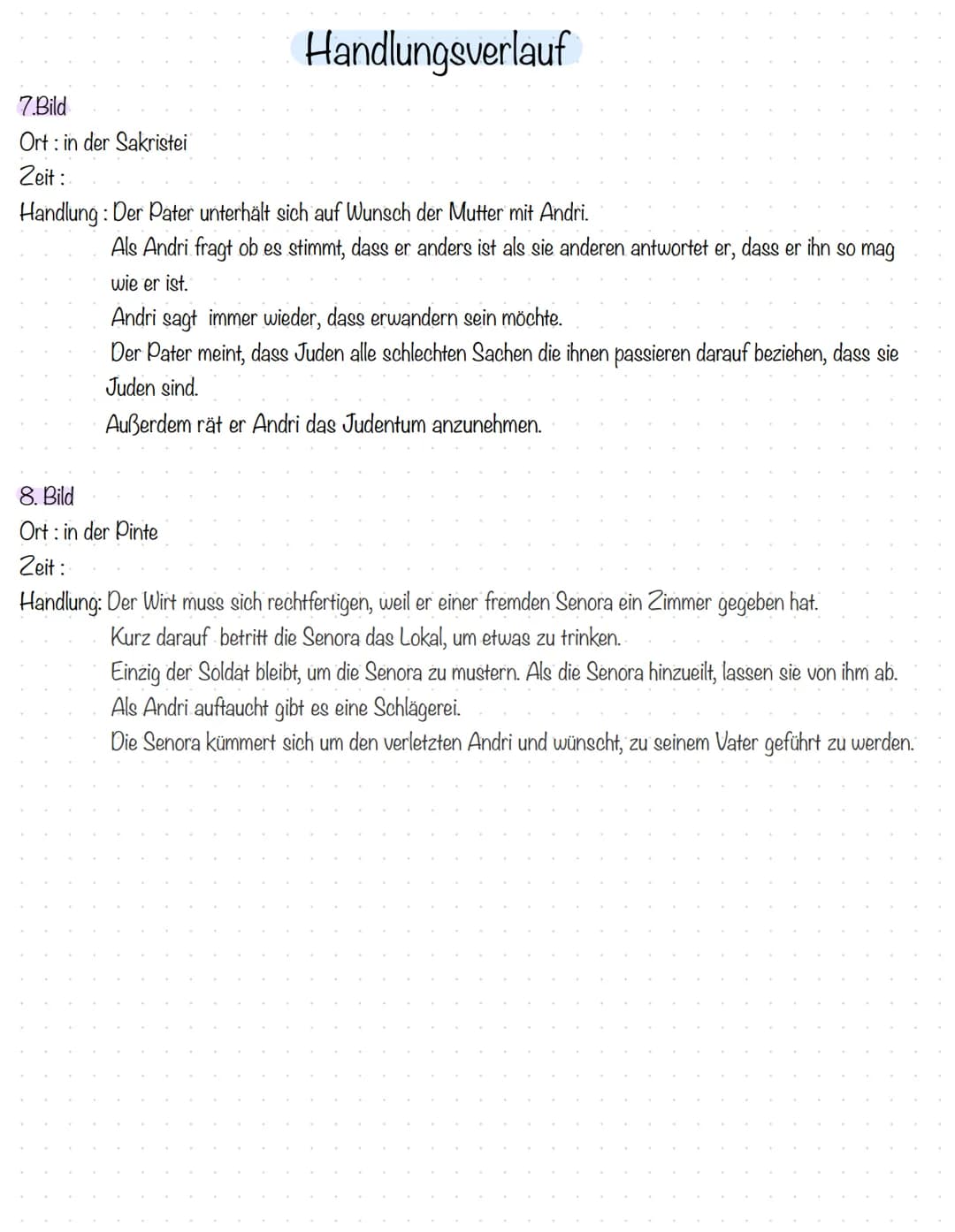 # Handlungsvelauf
## 1. Bild
Ort: Dorfplatz Andorra
Zeit: später Nachmittag / kurz vorm Abend
Handlung: Barblin weißelt ihr Elternhaus,