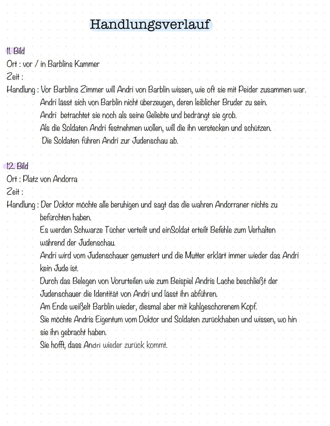 # Handlungsvelauf
## 1. Bild
Ort: Dorfplatz Andorra
Zeit: später Nachmittag / kurz vorm Abend
Handlung: Barblin weißelt ihr Elternhaus,