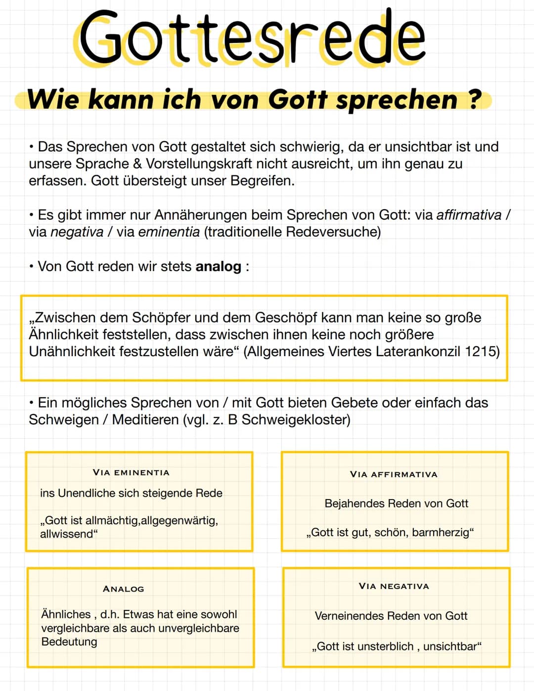 # Gottesrede
## Wie kann ich von Gott sprechen ?
• Das Sprechen von Gott gestaltet sich schwierig, da er unsichtbar ist und
unsere Sprache