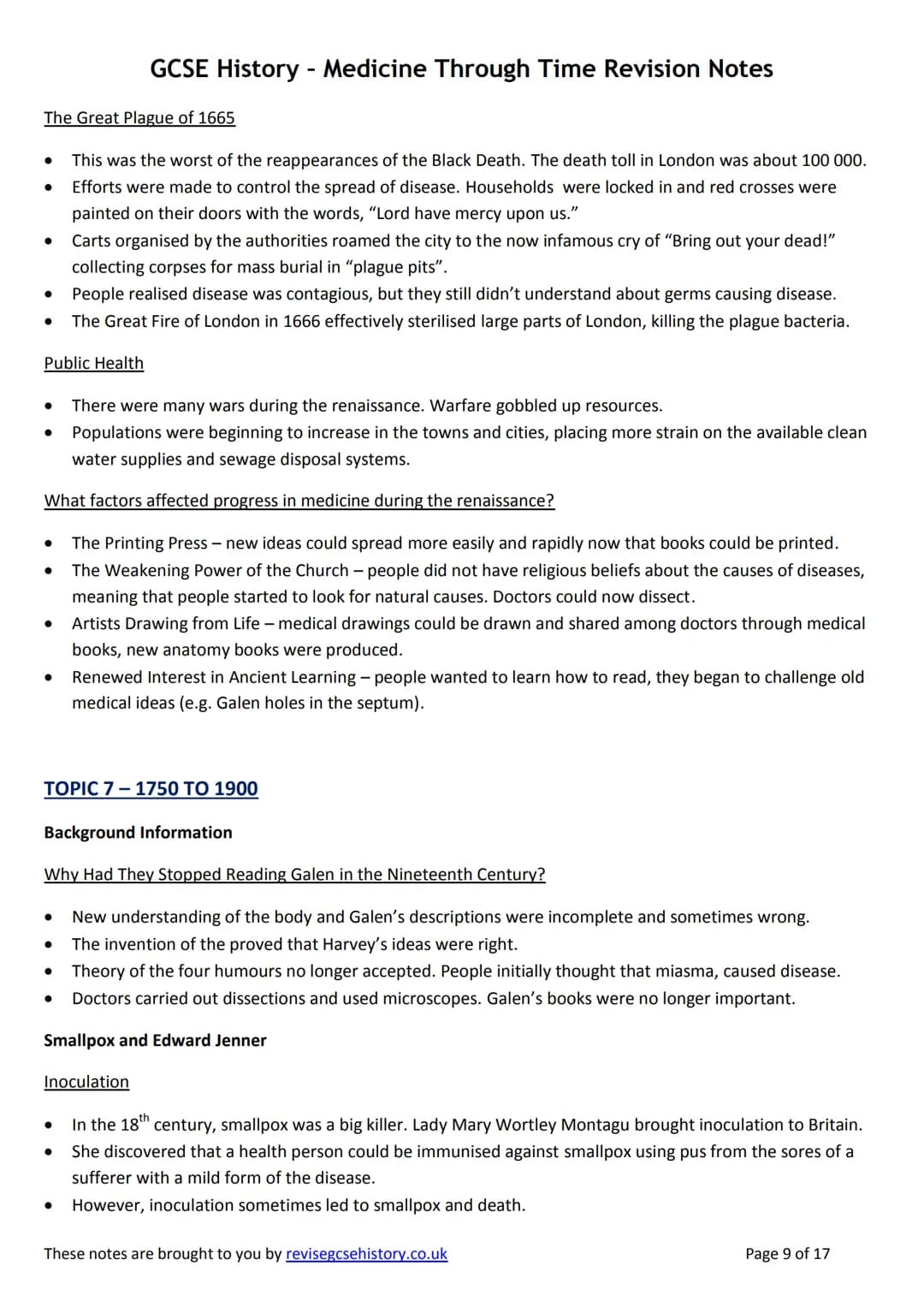 # GCSE History - Medicine Through Time Revision Notes
TOPIC 5-MEDIEVAL
Background Information
- Wars destroyed the Roman public health sy