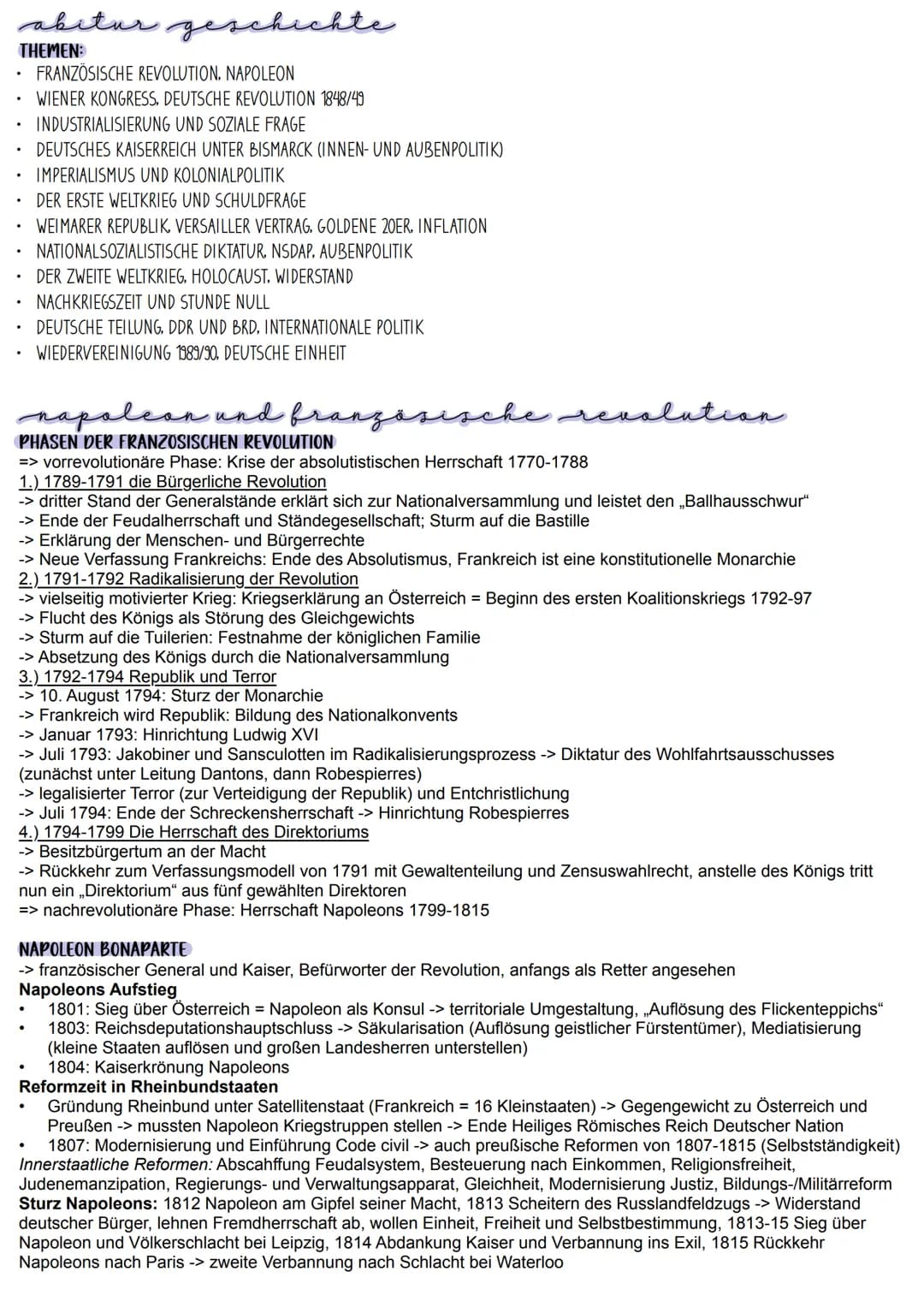 # abitur geschichte
THEMEN:
- FRANZÖSISCHE REVOLUTION. NAPOLEON
- WIENER KONGRESS, DEUTSCHE REVOLUTION 1848/49
- INDUSTRIALISIERUNG UND SOZ