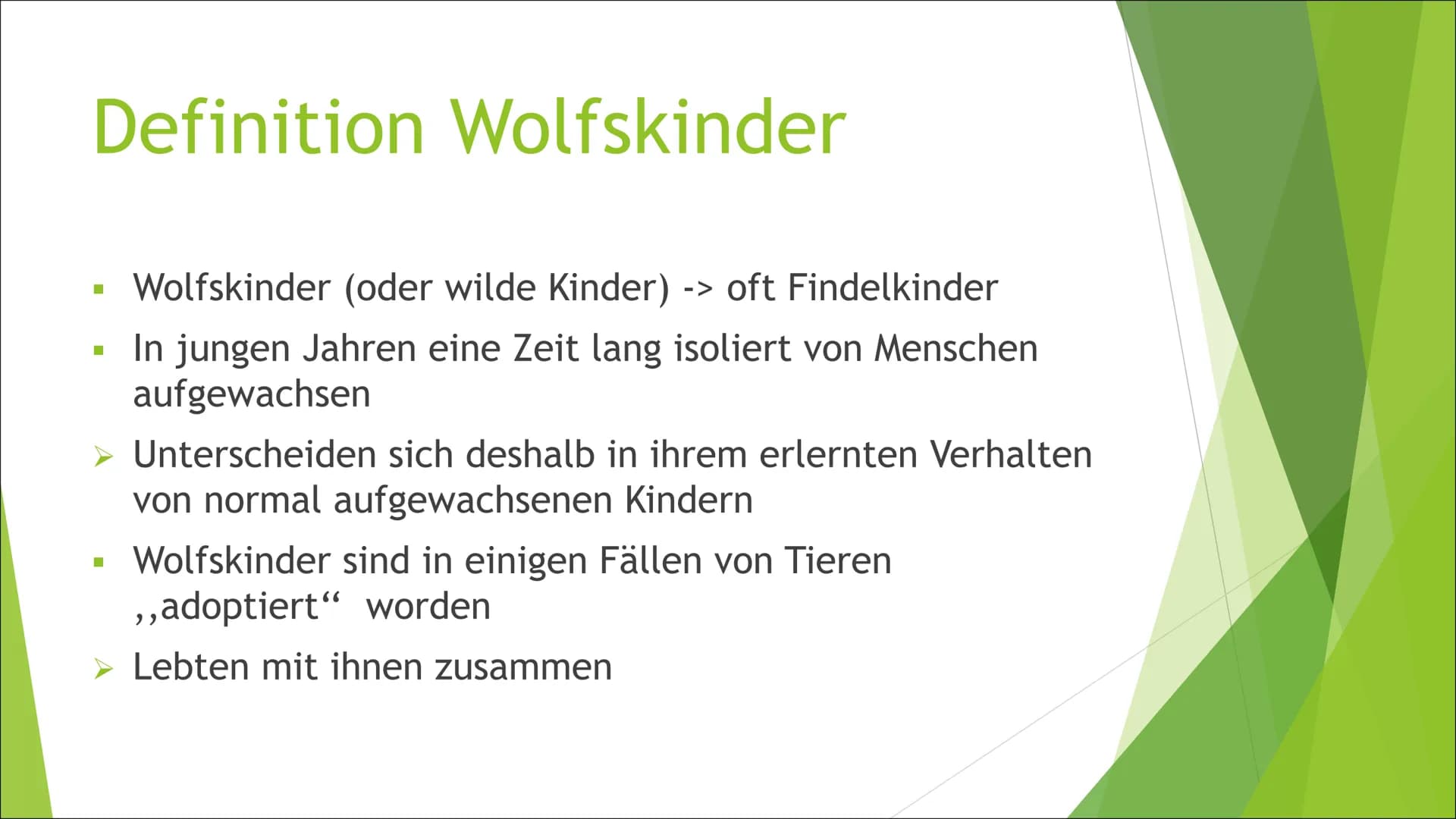 # Amala & Kamala
Präsentation # Gliederung
* 1. Definition Wolfskinder
* 2. Amala & Kamala
* 2.1. Entdeckung
* 2.2. Äußere Erschei