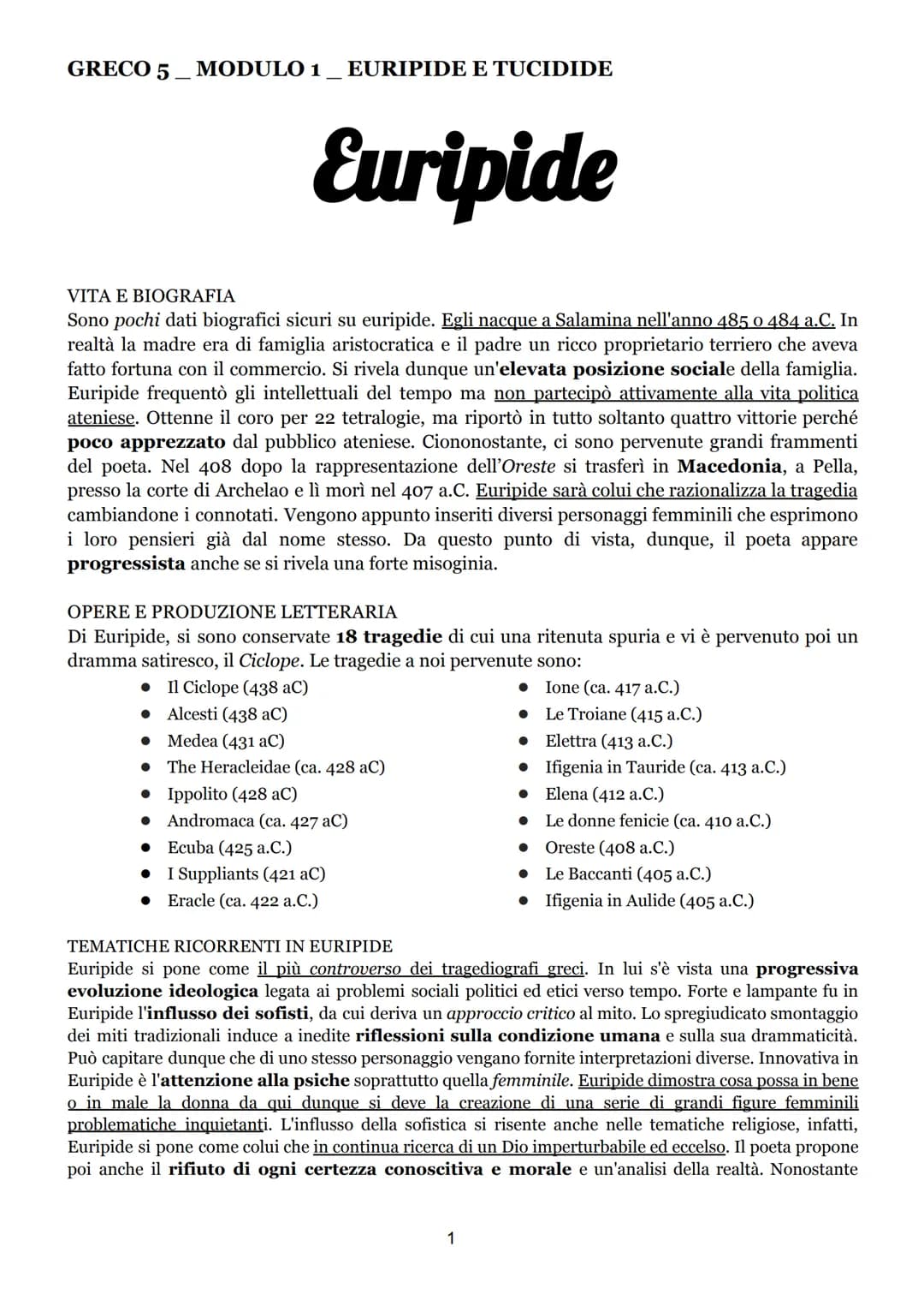 # GRECO 5 MODULO 1 EURIPIDE E TUCIDIDE
# Euripide
## VITA E BIOGRAFIA
Sono pochi dati biografici sicuri su euripide. Egli nacque a Salami