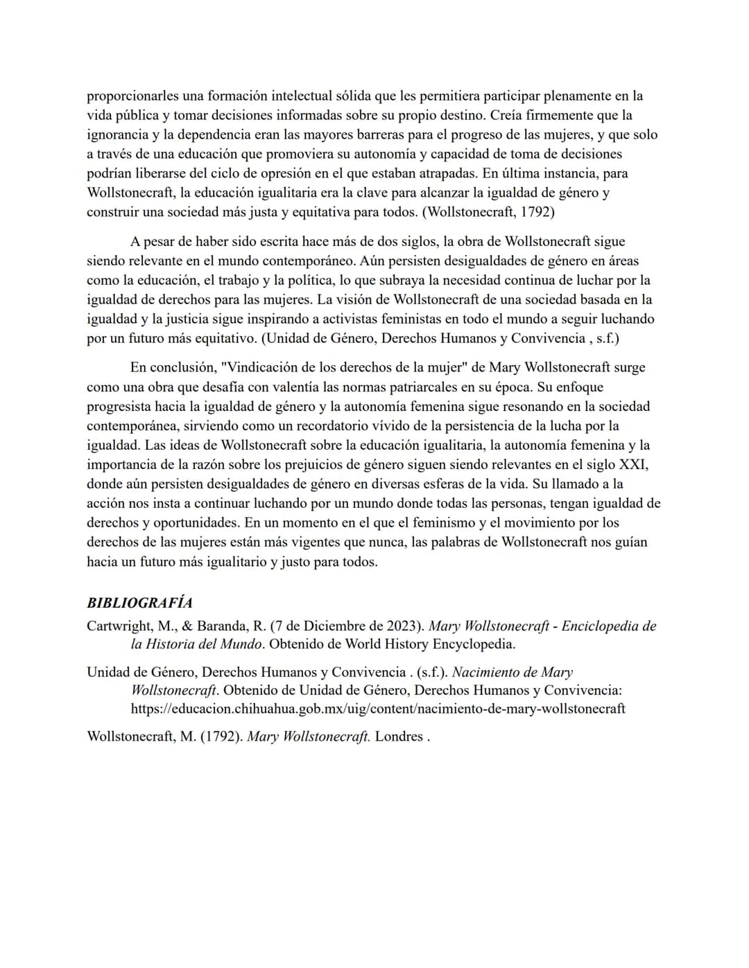 # DESAFIANDO LA OPRESIÓN: 'VINDICACIÓN DE LOS DERECHOS DE LA MUJER'
DE MARY WOLLSTONECRAFT"
En la obra "vindicación de los derechos de la m