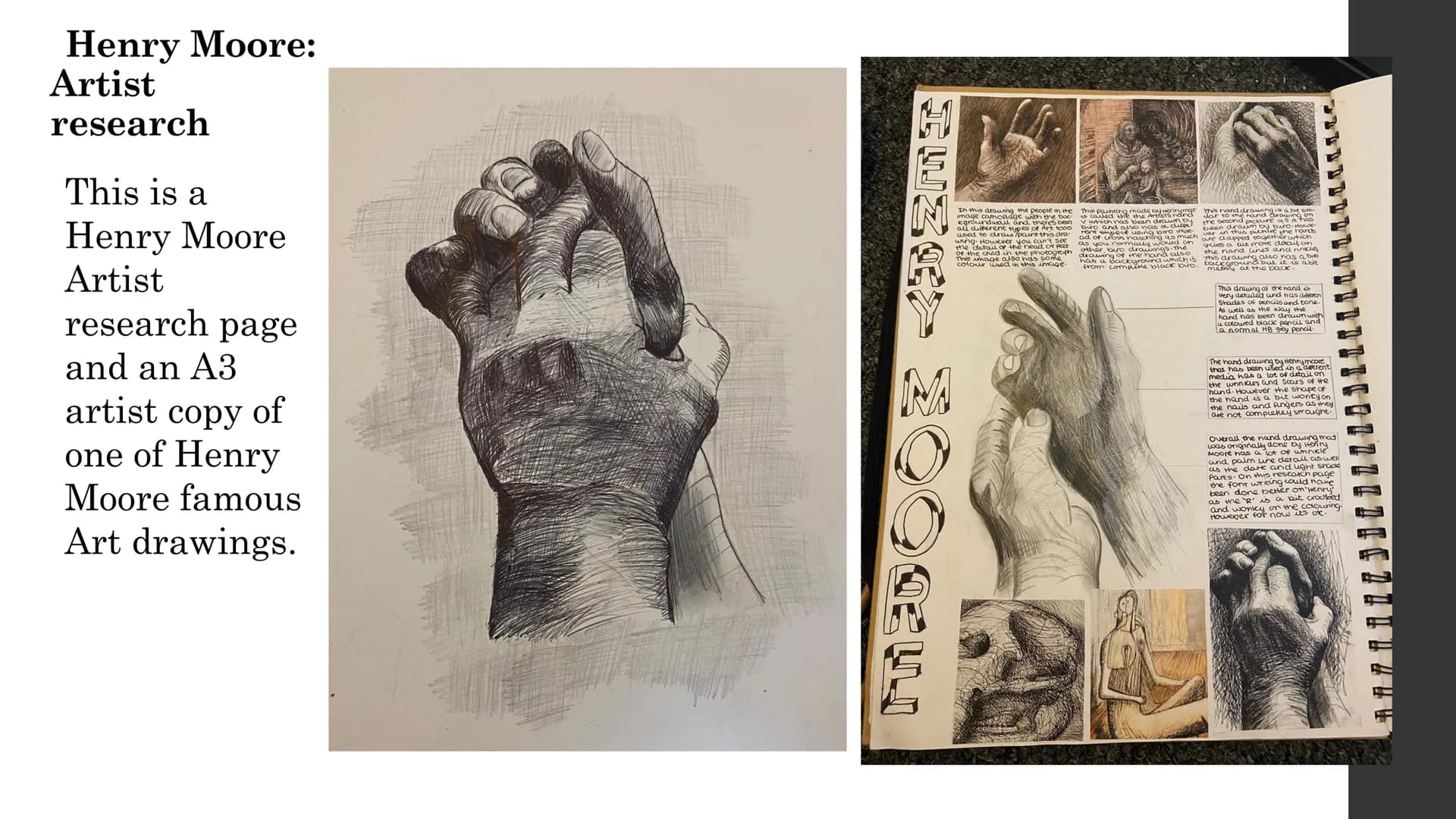 # ART COURSEWORK
# PRESENTATION
By Samira Choudhury # Henry Moore:
Artist
research
This is a
Henry Moore
Artist
research page
and an A3
a