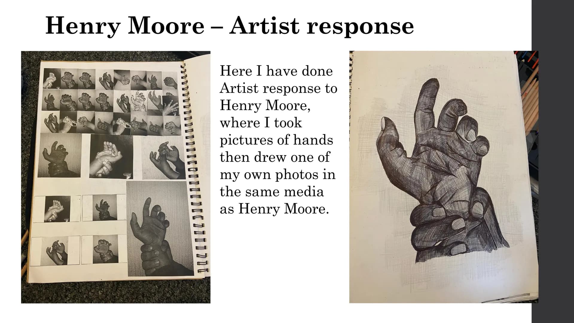 # ART COURSEWORK
# PRESENTATION
By Samira Choudhury # Henry Moore:
Artist
research
This is a
Henry Moore
Artist
research page
and an A3
a