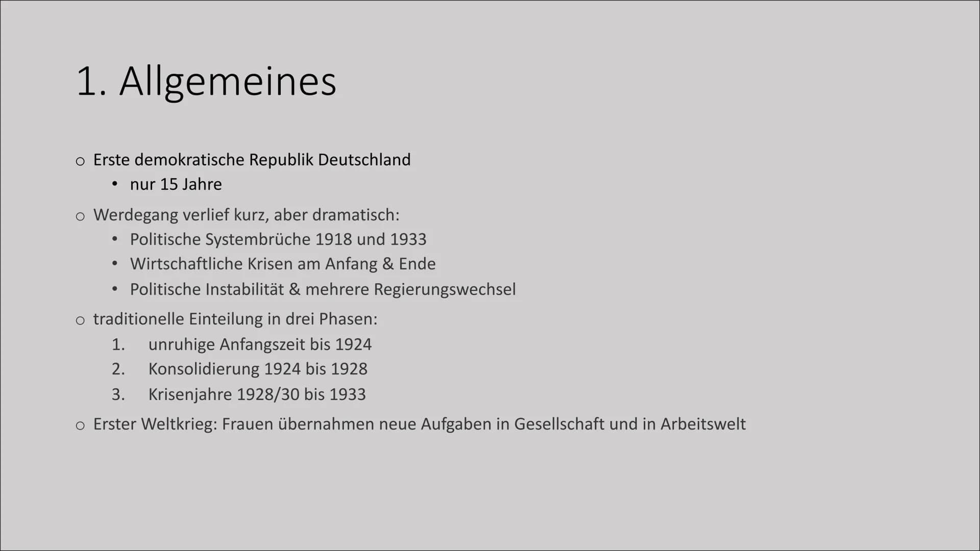 # Frauen: Politik und
Gesellschaft
Von Kira Henkel & Lea Gagliardi Gliederung
1. Allgemeines
2. Die „neue Frau“
3. Politik
3.1 Parteie