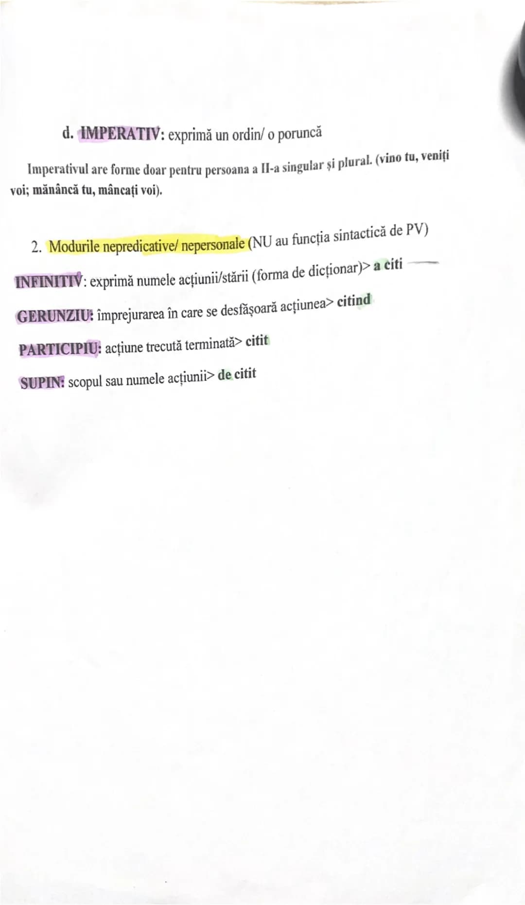 # VERBUL. MODURI PREDICATIVE ȘI NEPREDICATIVE
1. Modurile predicative/personale (îndeplinesc funcția sintactică de PV/PN)
a. INDICATIV: acț
