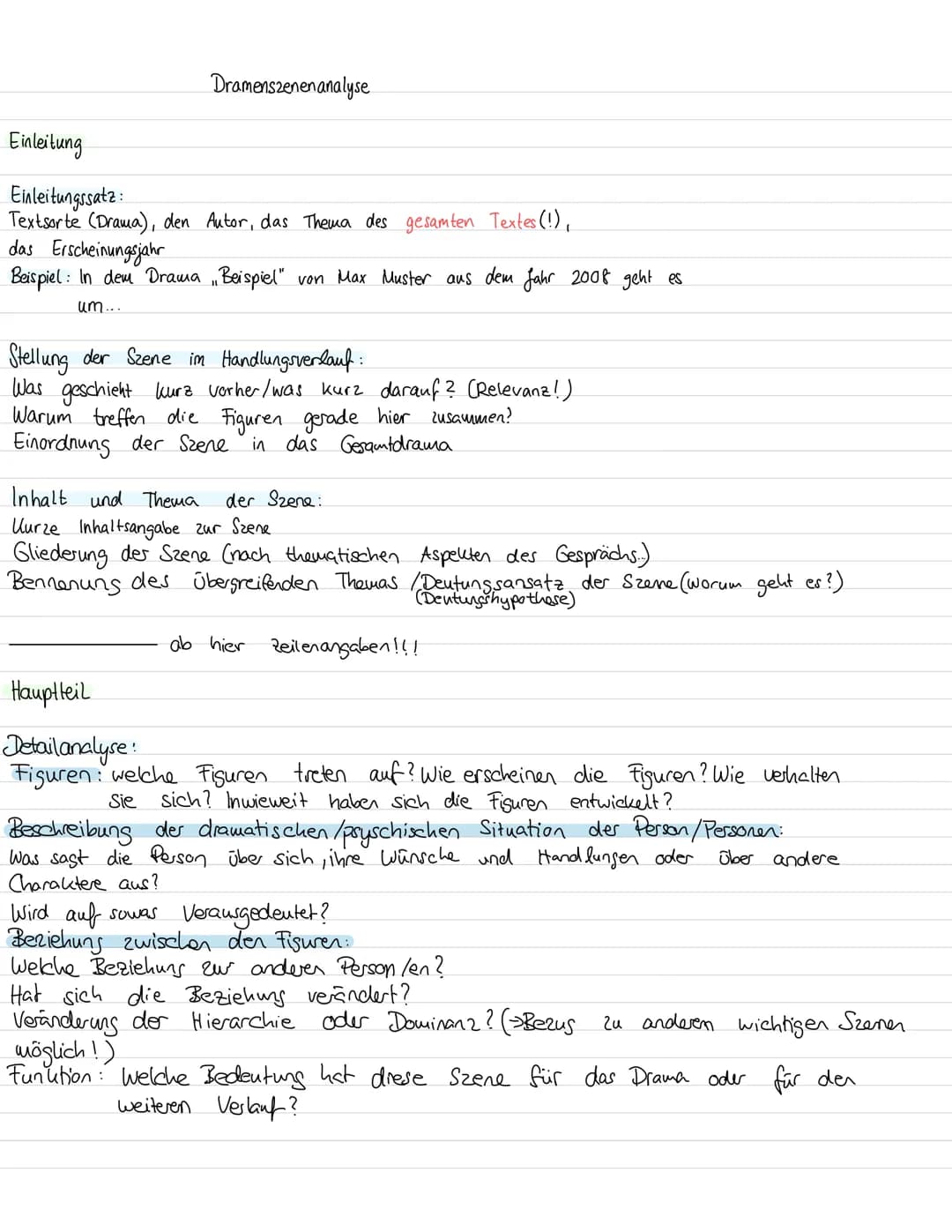 Dramenszenenanalyse
Einleitung
Einleitungssatz:
Textsorte (Drama), den Autor, das Thema des gesamten Textes (!),
das Erscheinungsjahr
Beis
