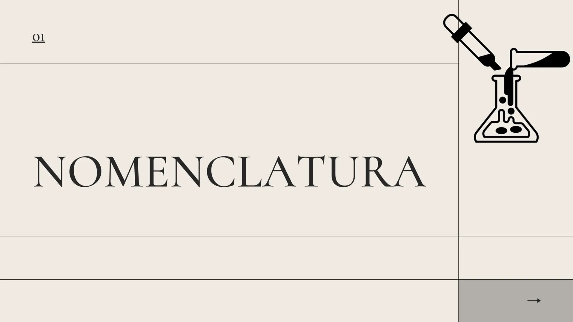 # 01
NOMENCLATURA Conosciamo due tipi di nomenclatura
IUPAC Tradizionale La nomenclatura IUPAC descrive la molecola
sulla base della sua
