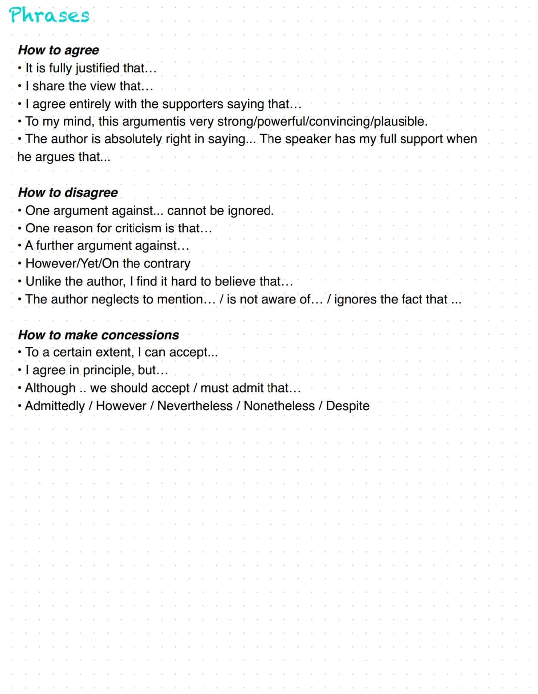 # Argumentative Essay English
Schritt 1)
Sammle Ideen, Notizen, Beispiele, Argumente, Erklärungen etc. und ordne sie in einer logischen Rei