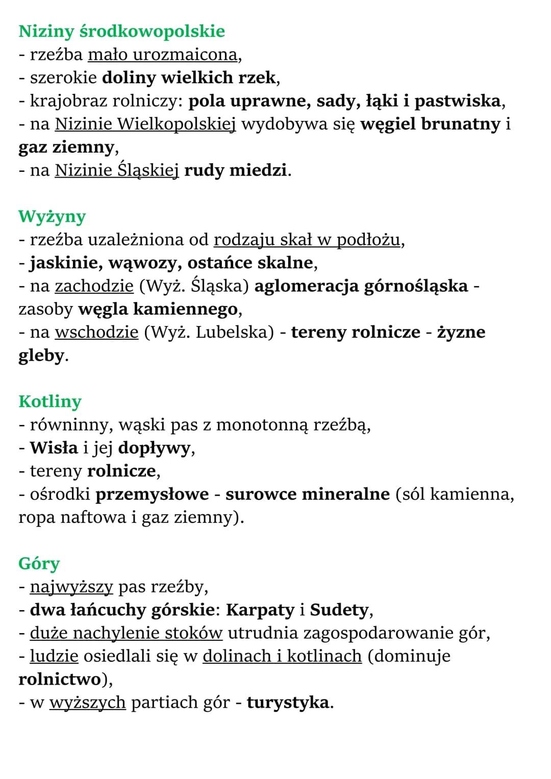# Krajobrazy Polski
## Podsumowanie działu
### Ukształtowanie powierzchni Polski
Polska jest krajem nizinnym.
Około 75% powierzchni kraj