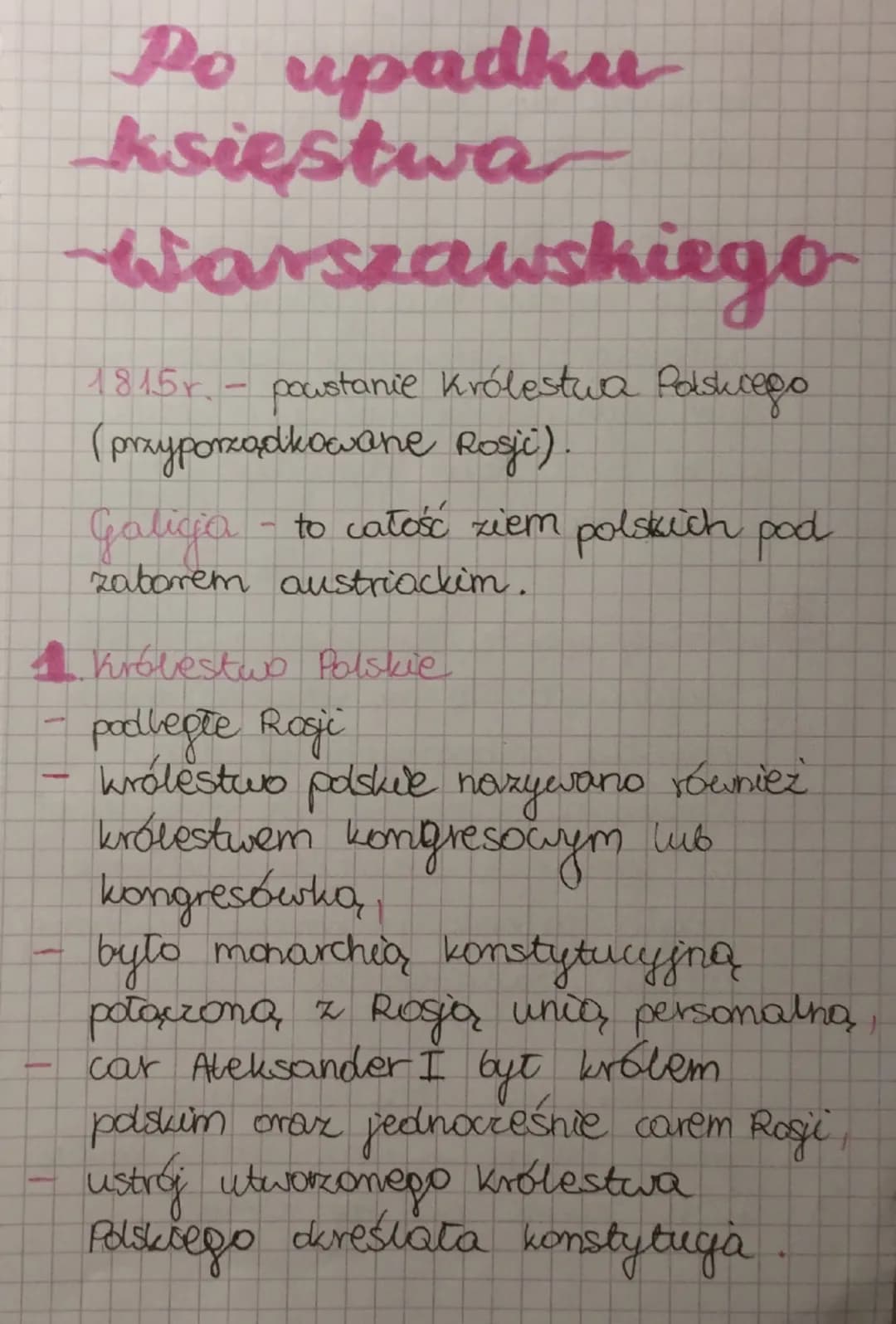 Po upadku
księstwa
Warszawskiego
1815r. - powstanie Królestwa Polskiego
(przyporządkowane Rosji).
Galicia - to całość ziem polskich pod
zabo
