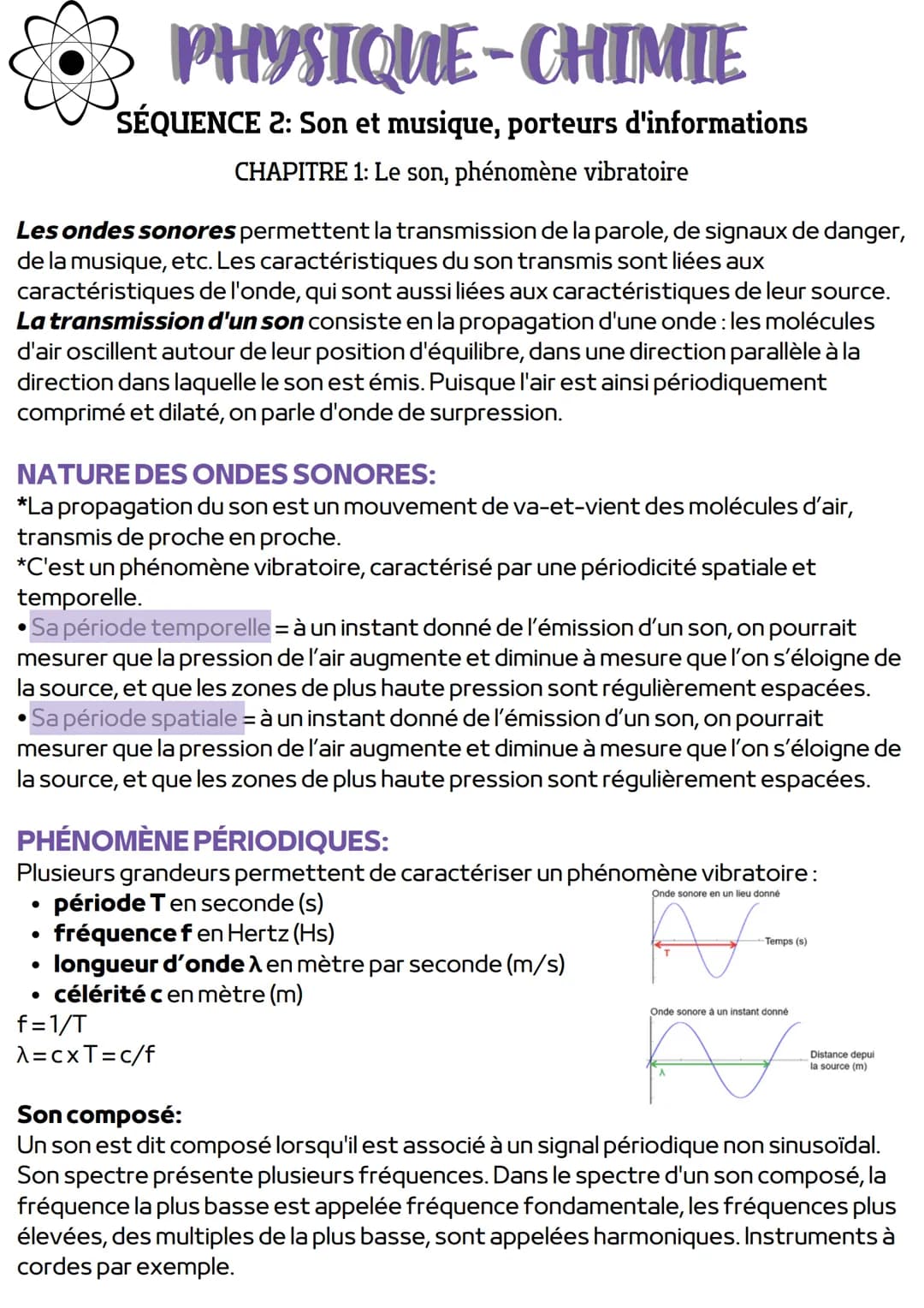# PHYSIQUE-CHIMIE
SÉQUENCE 2: Son et musique, porteurs d'informations
CHAPITRE 1: Le son, phénomène vibratoire
Les ondes sonores permette