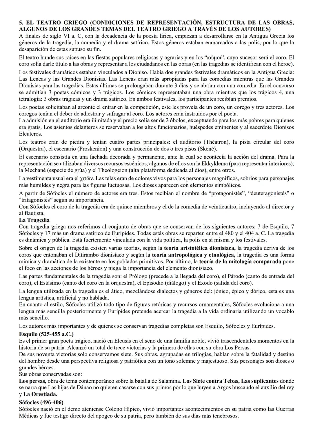 5. EL TEATRO GRIEGO (CONDICIONES DE REPRESENTACIÓN, ESTRUCTURA DE LAS OBRAS,
ALGUNOS DE LOS GRANDES TEMAS DEL TEATRO GRIEGO A TRAVÉS DE LOS
