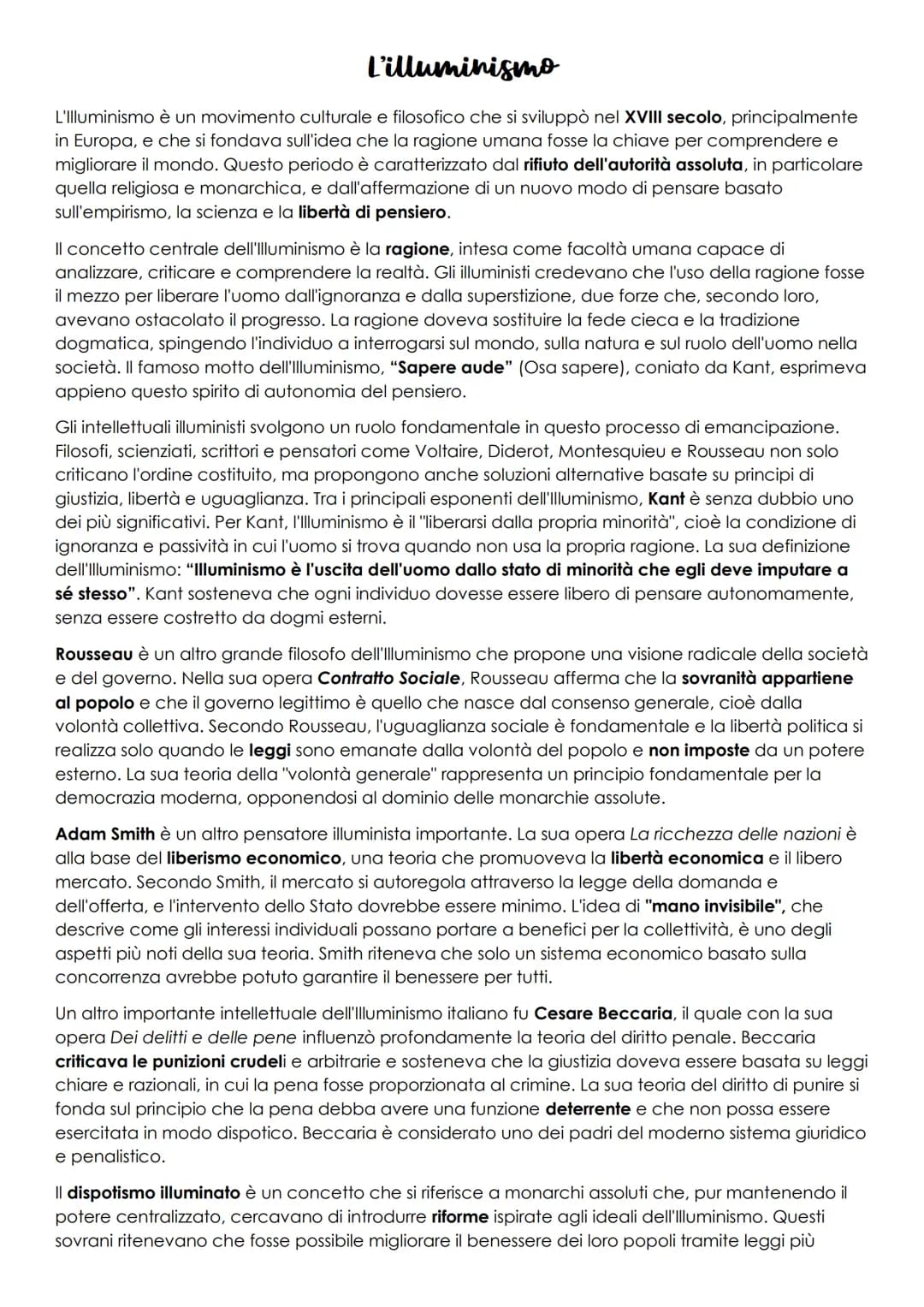 # L'illuminismo
L'llluminismo è un movimento culturale e filosofico che si sviluppò nel XVIII secolo, principalmente
in Europa, e che si fo