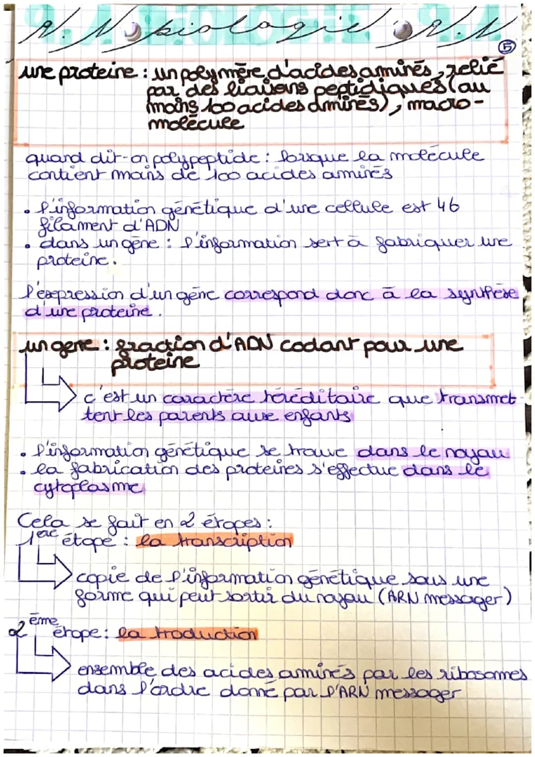 # piologica
Cellule et information génétique : 1
- localisation de la cellule dans le nayau
- rature du matériel génétique: 46 molécules d