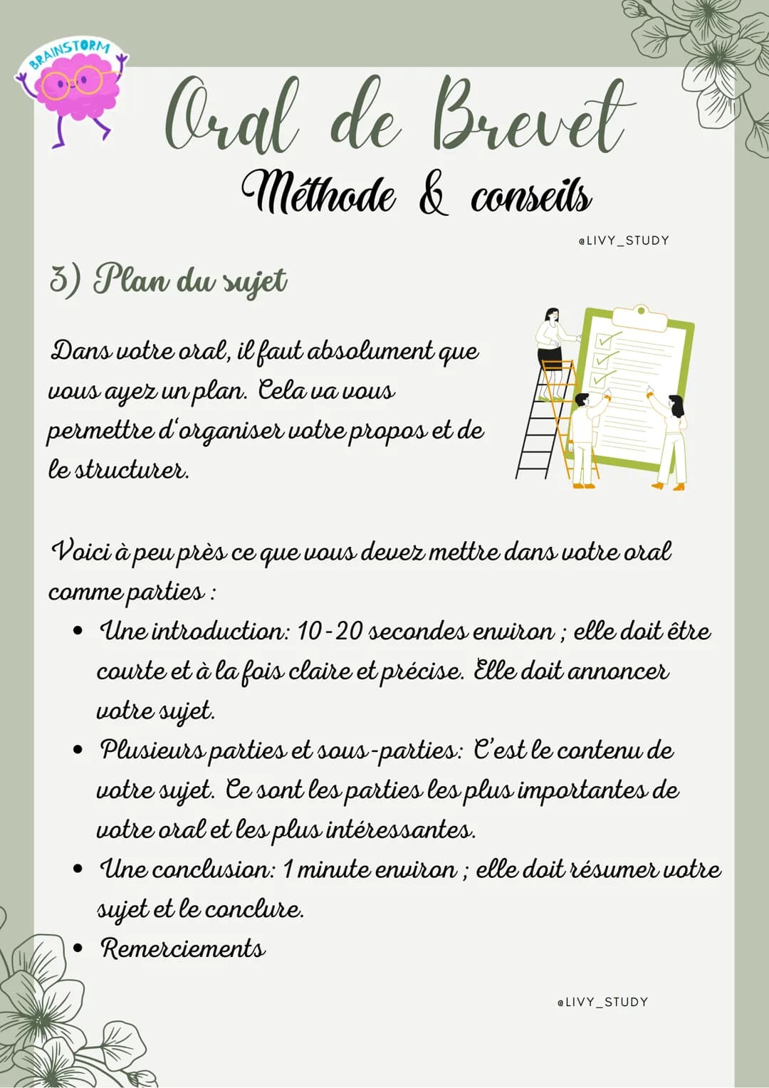 # Oral de Brevet
Méthode et conseils
1) De quoi s'agit-il?
@LIVY STUDY
* Individuellement : d'une épreuve
orale de 5 min et d'un entre