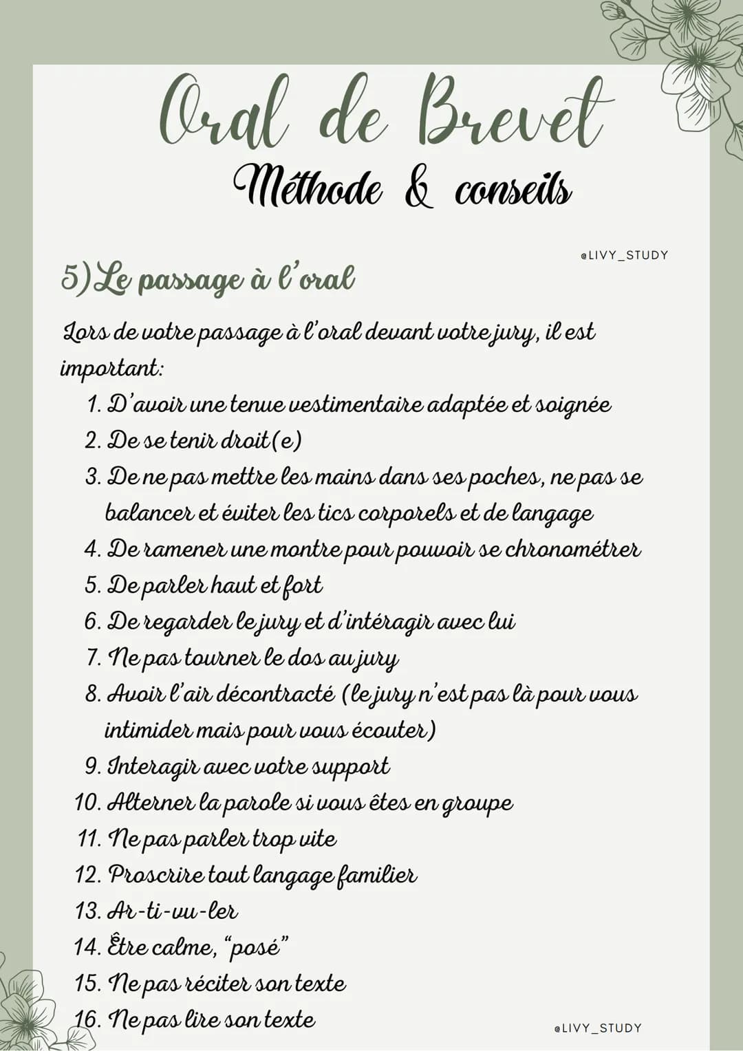 # Oral de Brevet
Méthode et conseils
1) De quoi s'agit-il?
@LIVY STUDY
* Individuellement : d'une épreuve
orale de 5 min et d'un entre