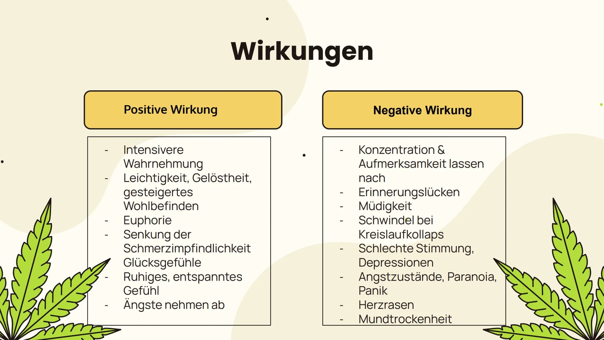 # Cannabis
... Folgen und Wirkung... Allgemeines
Aufbau, Inhaltsstoffe,
Konsumform
Suchtpotenzial
Folgen
Kurzzeitfolgen,
Langzeitfolgen