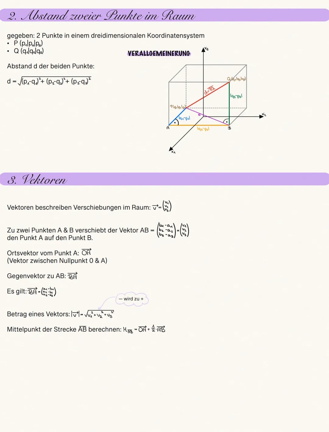 ### III. Vektorrechnung
### 1. Punkte und Figuren im Raum
DEFINITION
* jeder Punkt P ist durch drei Koordinaten p₁,p₂,p₃ eindeutig best
