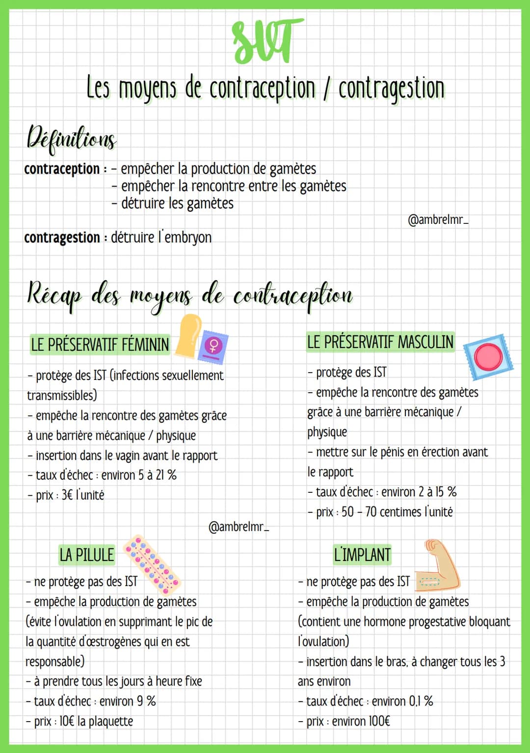 # SUT
Les moyens de contraception / contragestion
Définitions
contraception: - empêcher la production de gamètes
- empêcher la rencontre