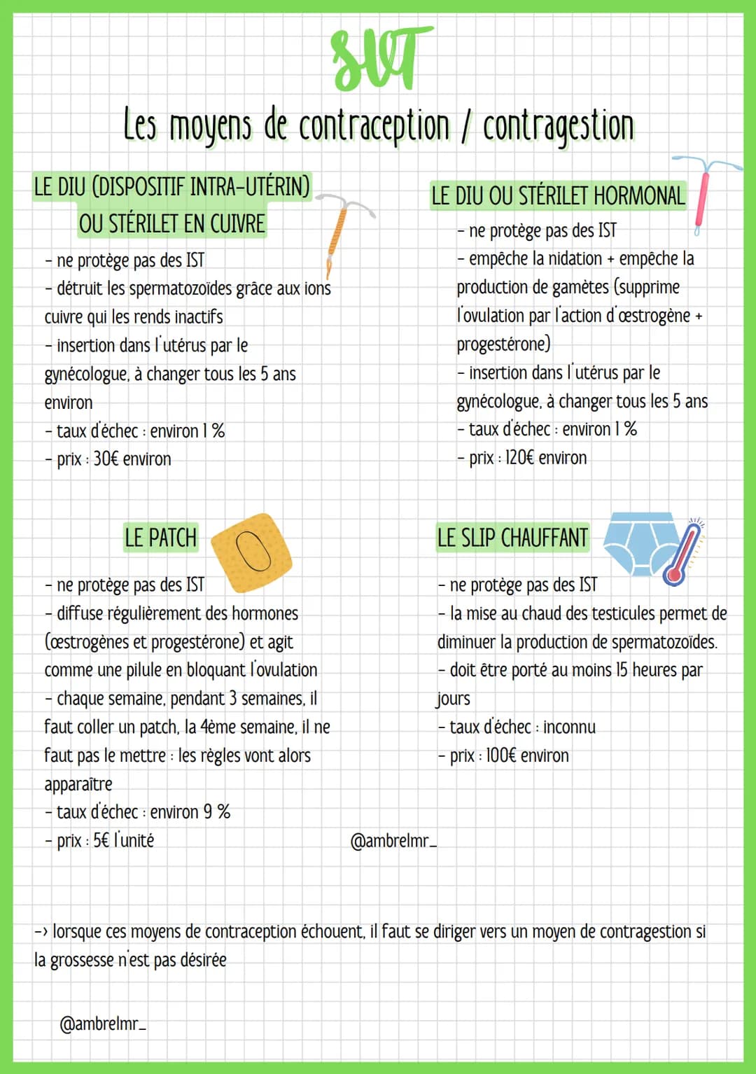 # SUT
Les moyens de contraception / contragestion
Définitions
contraception: - empêcher la production de gamètes
- empêcher la rencontre