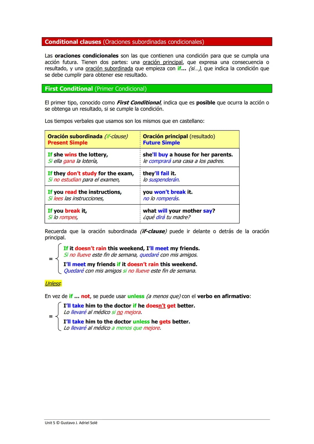 # Conditional clauses (Oraciones subordinadas condicionales)
Las oraciones condicionales son las que contienen una condición para que se cu