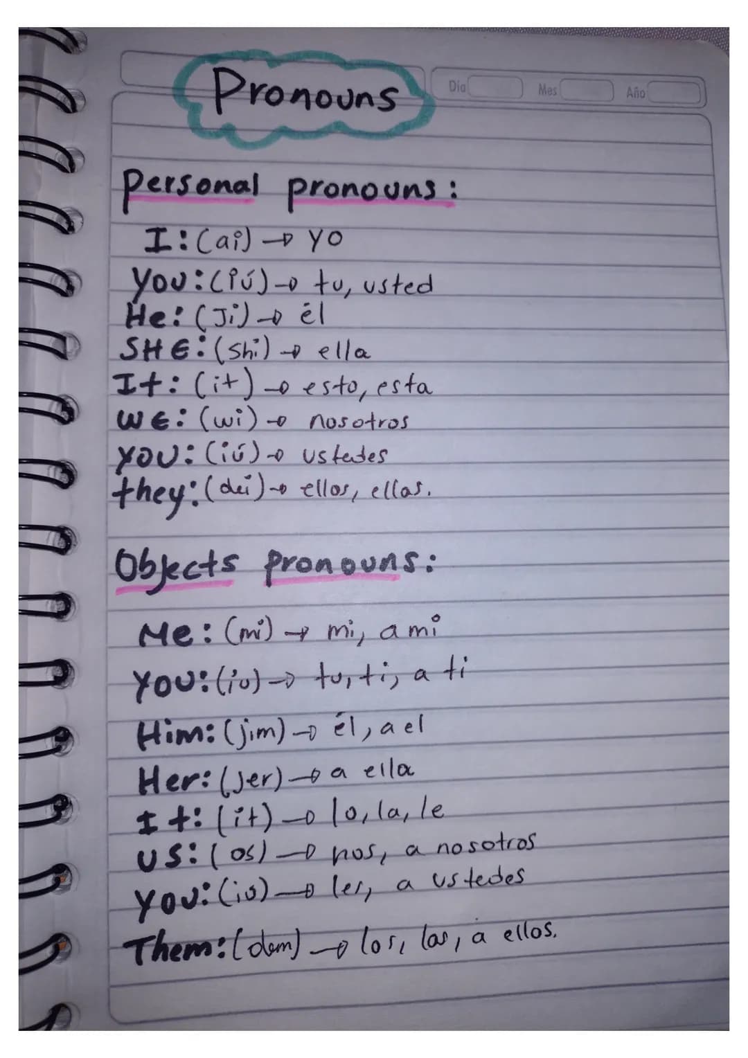500000000
# Pronouns
# Personal pronouns:
I: Cai) Yo
You: (iu) - tu, usted
He: (Ji) él
SHE: (Shi) ella
It: (it) o esto, esta
WE: (wi) o n