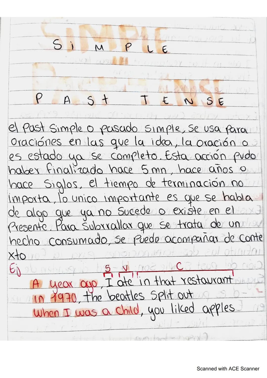 Si
M
PLE
P
A St TENSE
el Past Simple o pasado simple, se usa para
Oraciónes en las que la idea, la oración o
es estado ya se completo. Est
