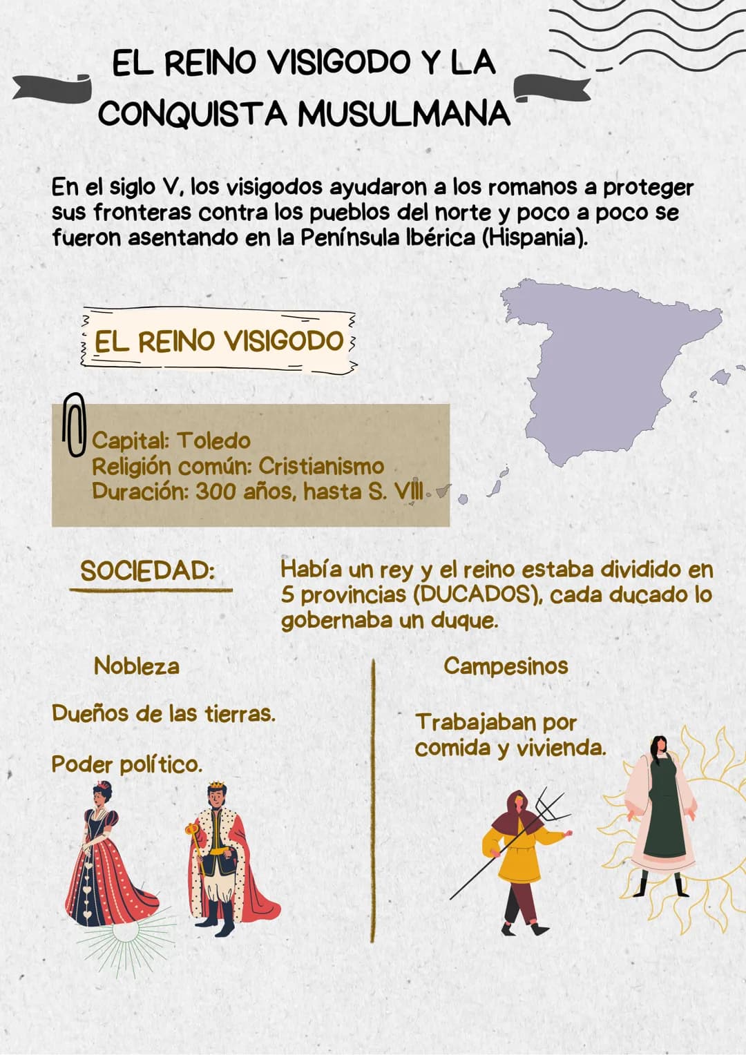 # EL REINO VISIGODO Y LA
CONQUISTA MUSULMANA
En el siglo V, los visigodos ayudaron a los romanos a proteger
sus fronteras contra los pueblo
