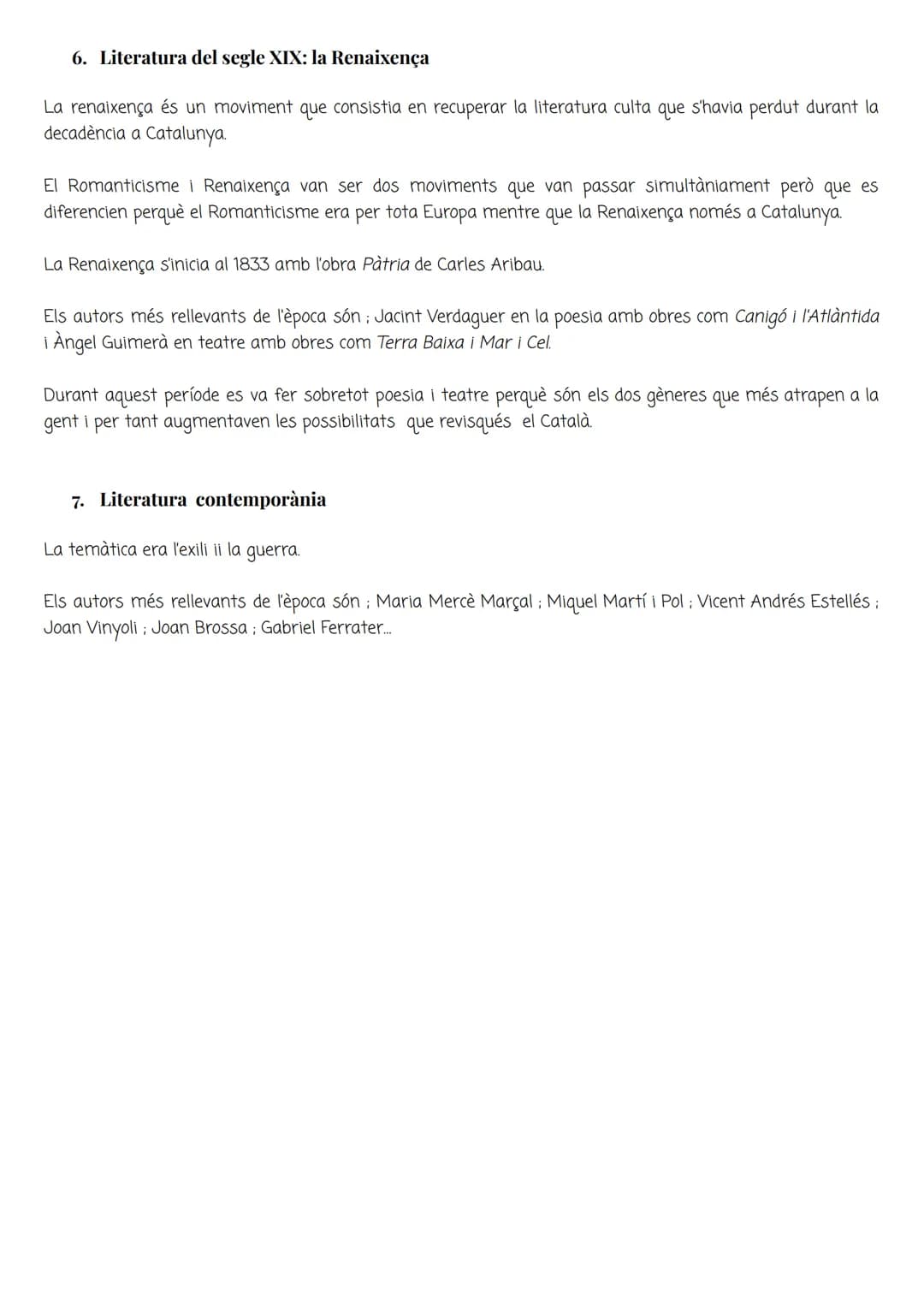 # EXAMEN PARCIAL: CATALÀ
1. Quadre cronològic de la Literatura catalana
| | |