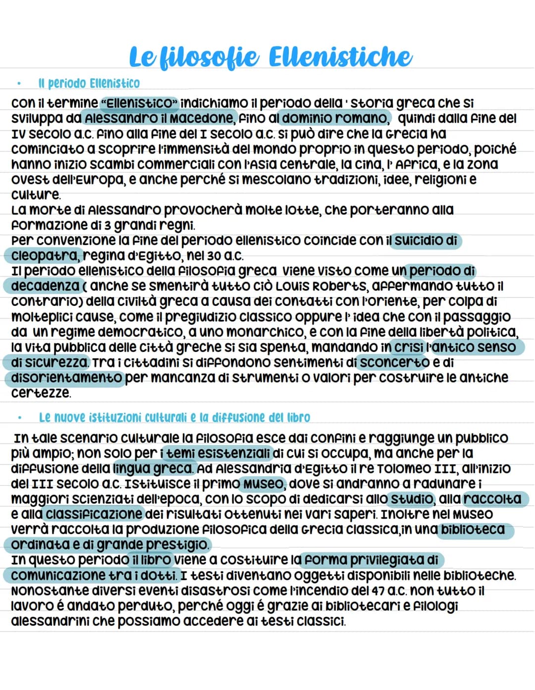 # Le filosofie Ellenistiche
- Il periodo Ellenistico
con il termine "Ellenistico" indichiamo il periodo della storia greca che si
sviluppa
