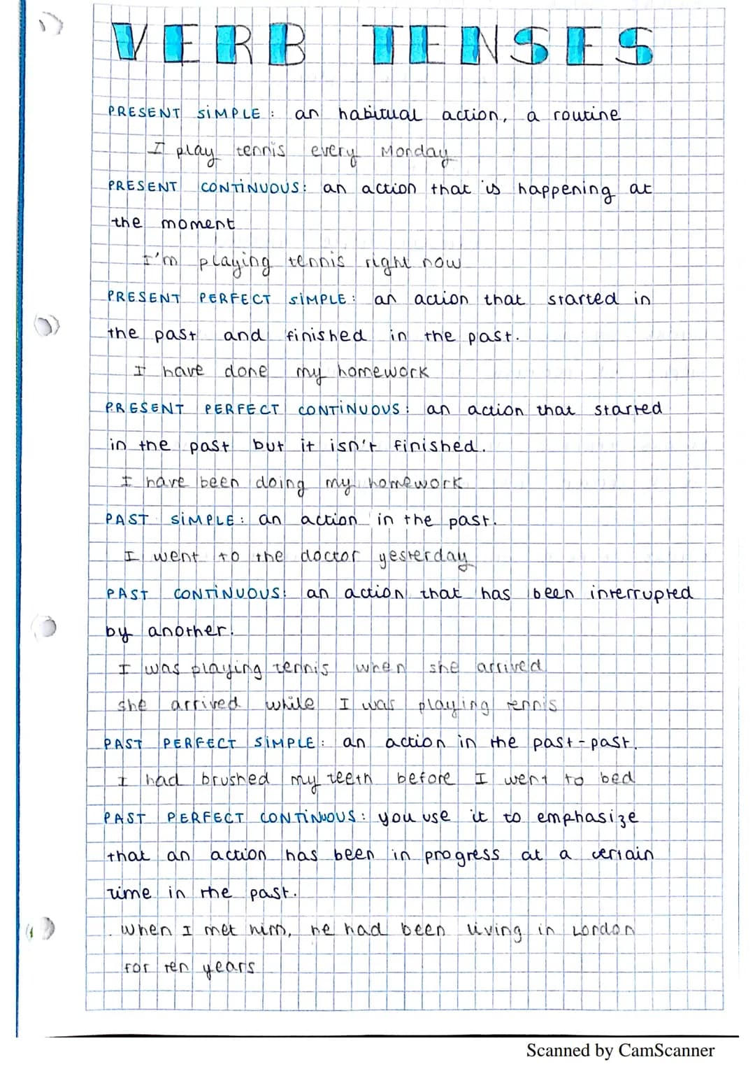 <h2>Present Simple</h2>
<p>The present simple tense is used to describe habitual actions, universal truths, and general facts. For example,