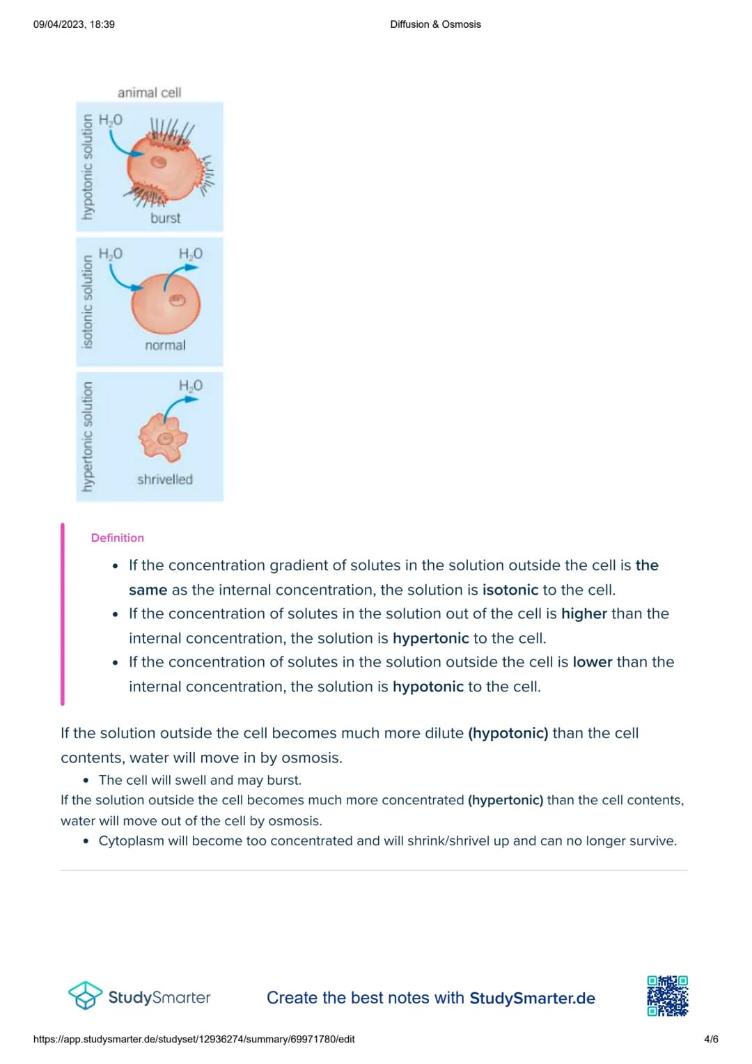 09/04/2023, 18:39
Diffusion & Osmosis
Diffusion & Osmosis
Diffusion:
Definition
Diffusion - The movement of particles form an area of hi